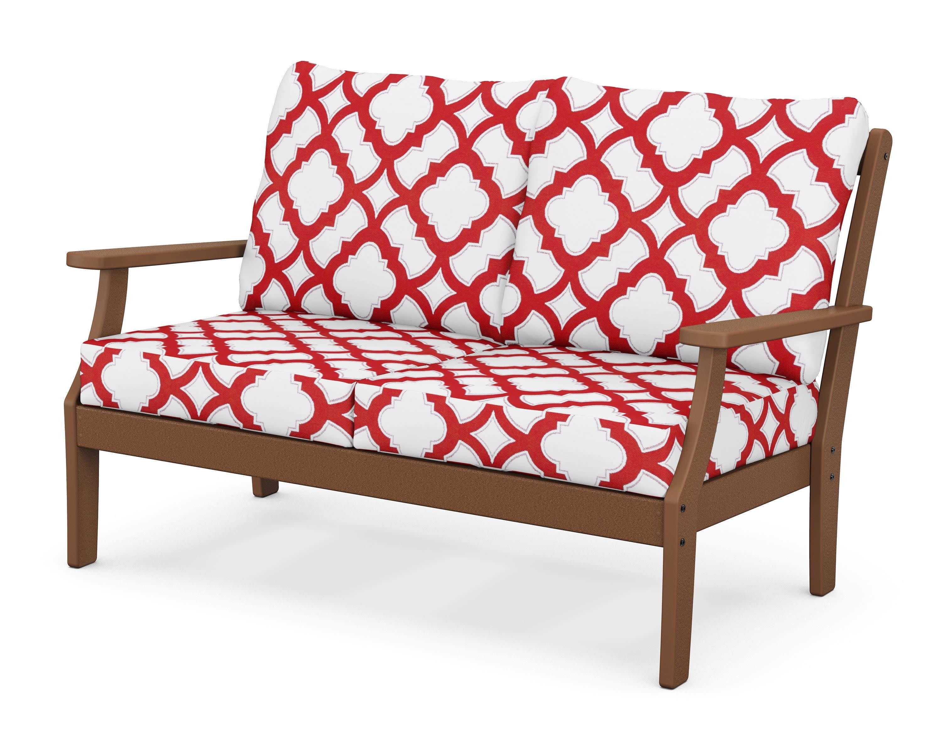 Braxton Deep Seating Loveseat in Teak / Trellis Crimson
