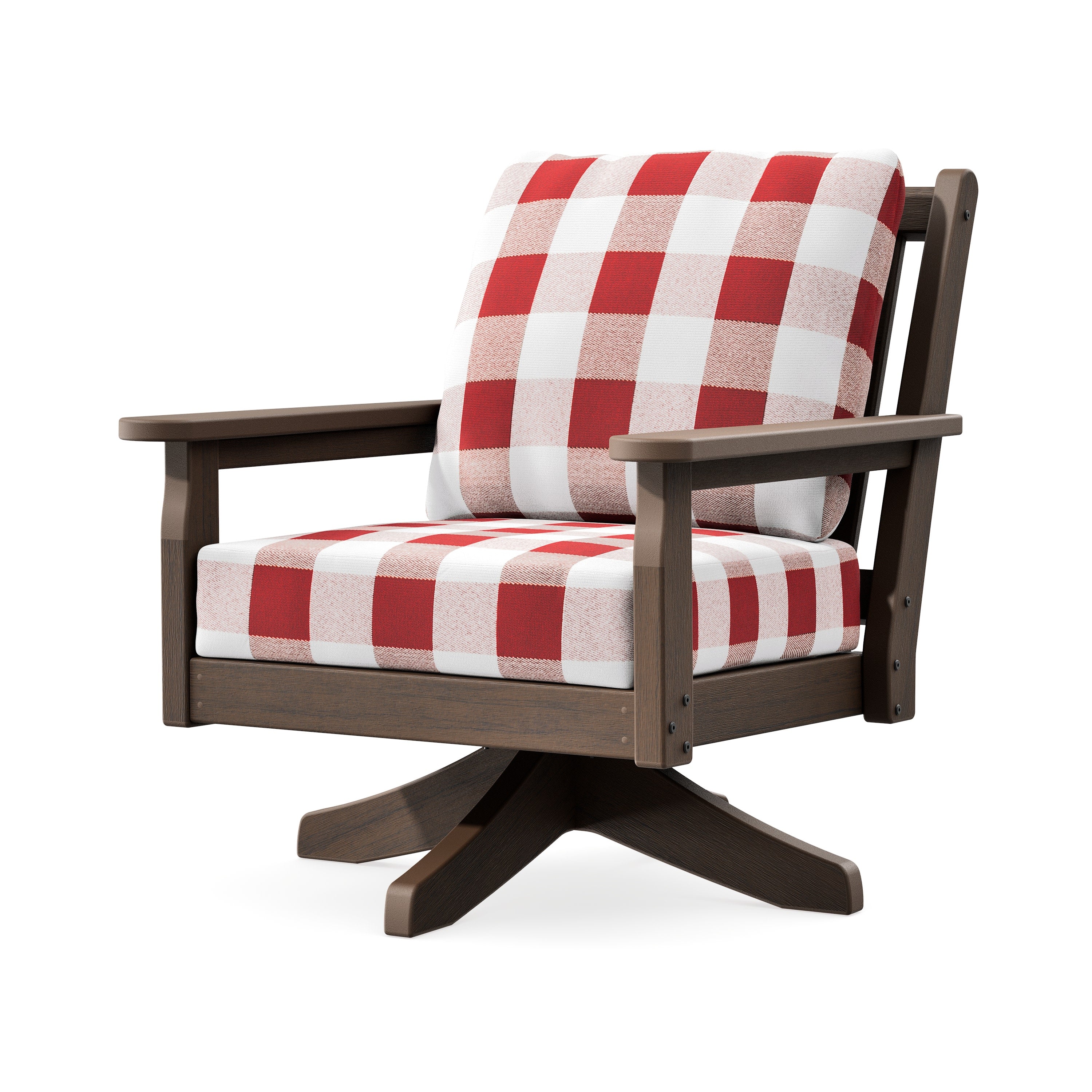 Chippendale Deep Seating Swivel Chair in Kona / Buffalo Plaid Crimson