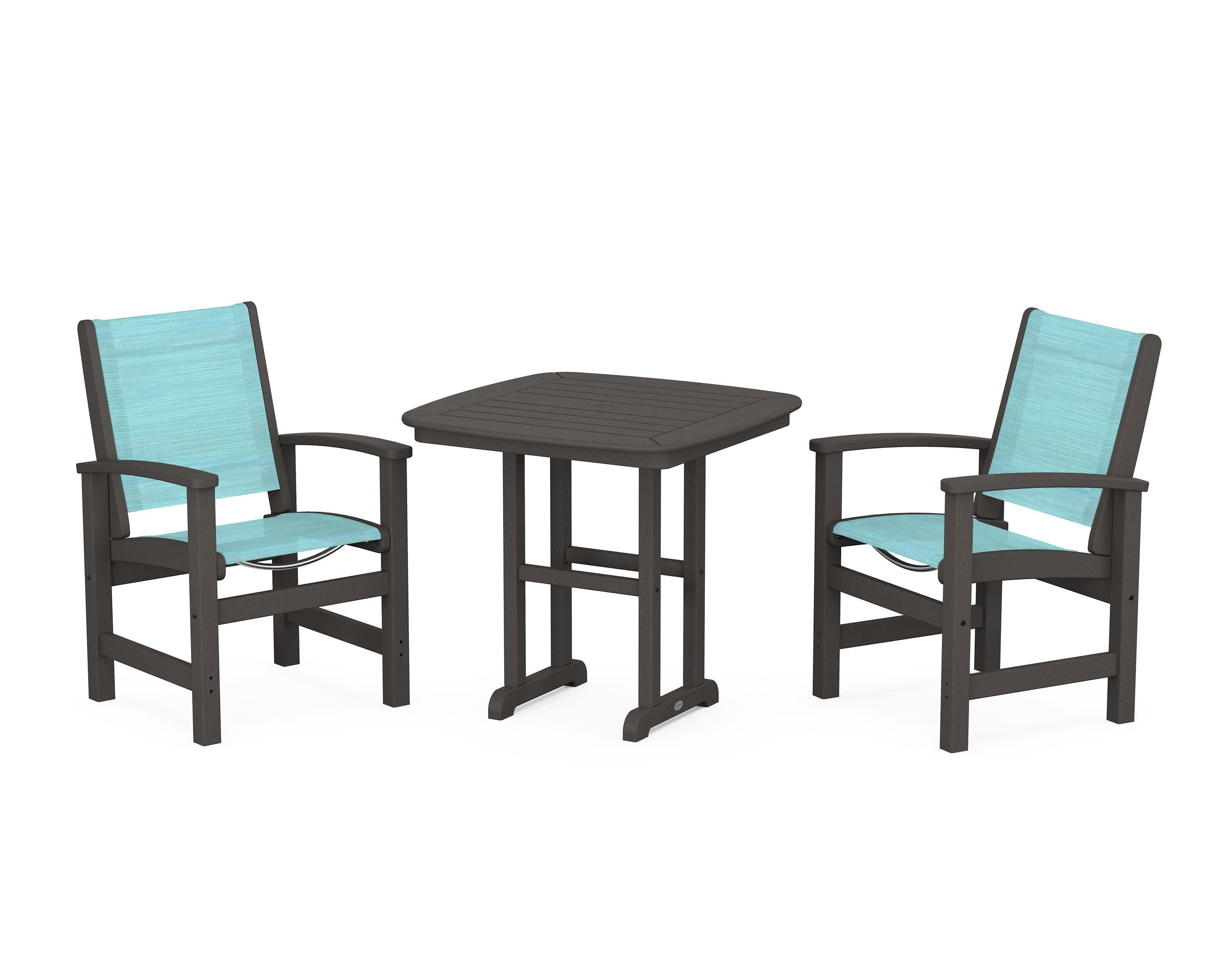 Coastal 3-Piece Dining Set in Vintage Coffee / Dupioni Aquamarine Sling