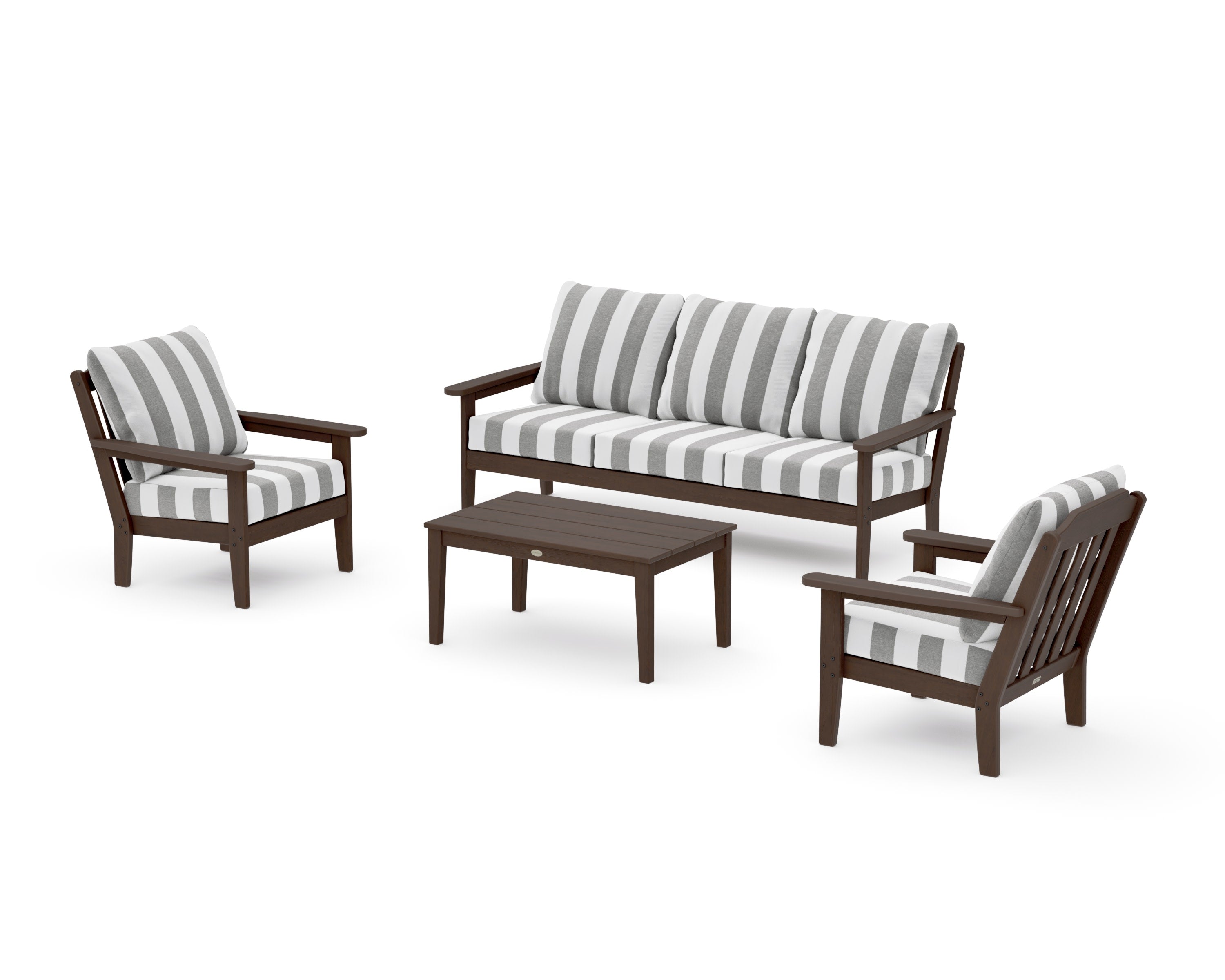 Cottage 4-Piece Deep Seating Set with Sofa in Kona / Cabana Stripe Grey Mist