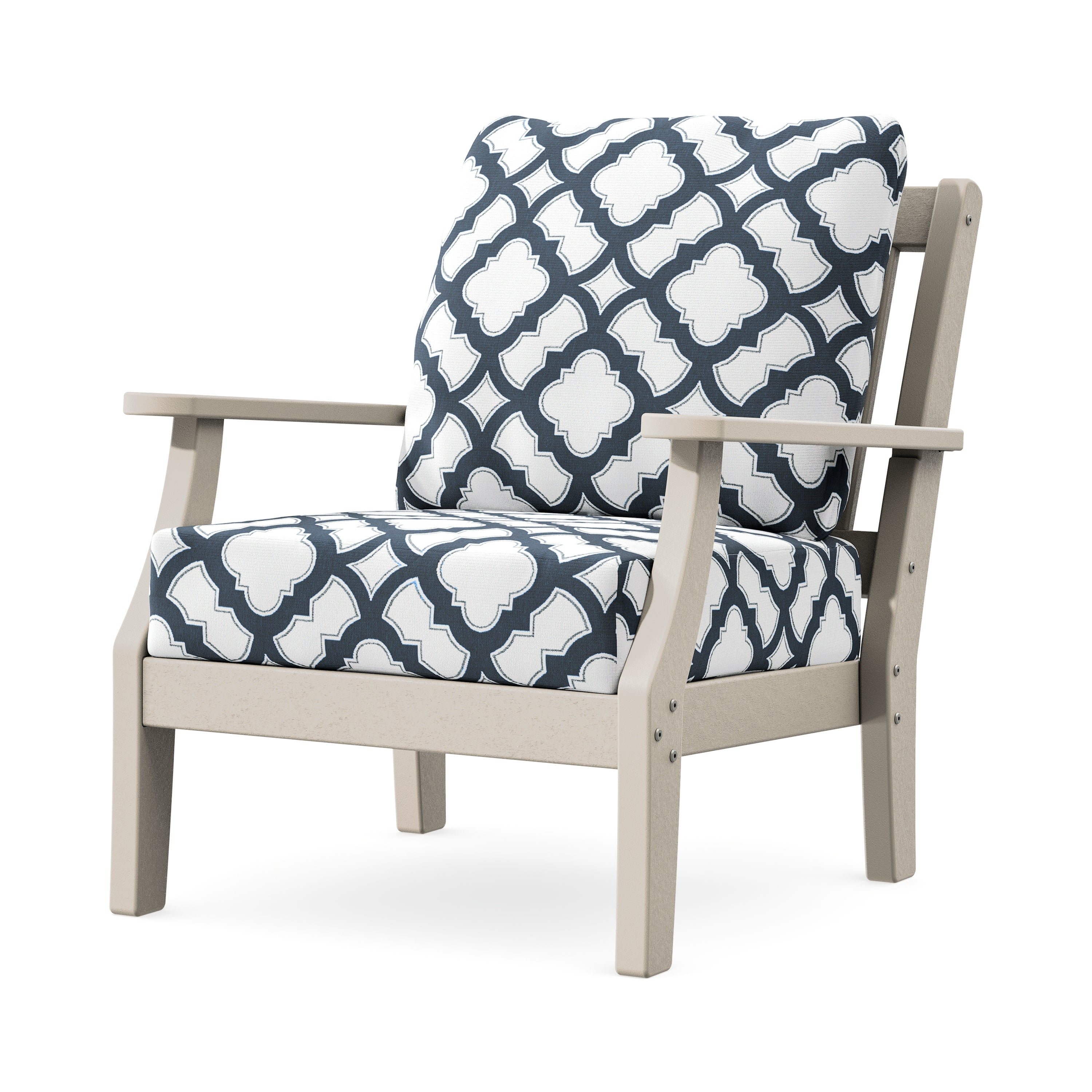 Chinoiserie Deep Seating Chair in Sand / Trellis Marine Indigo