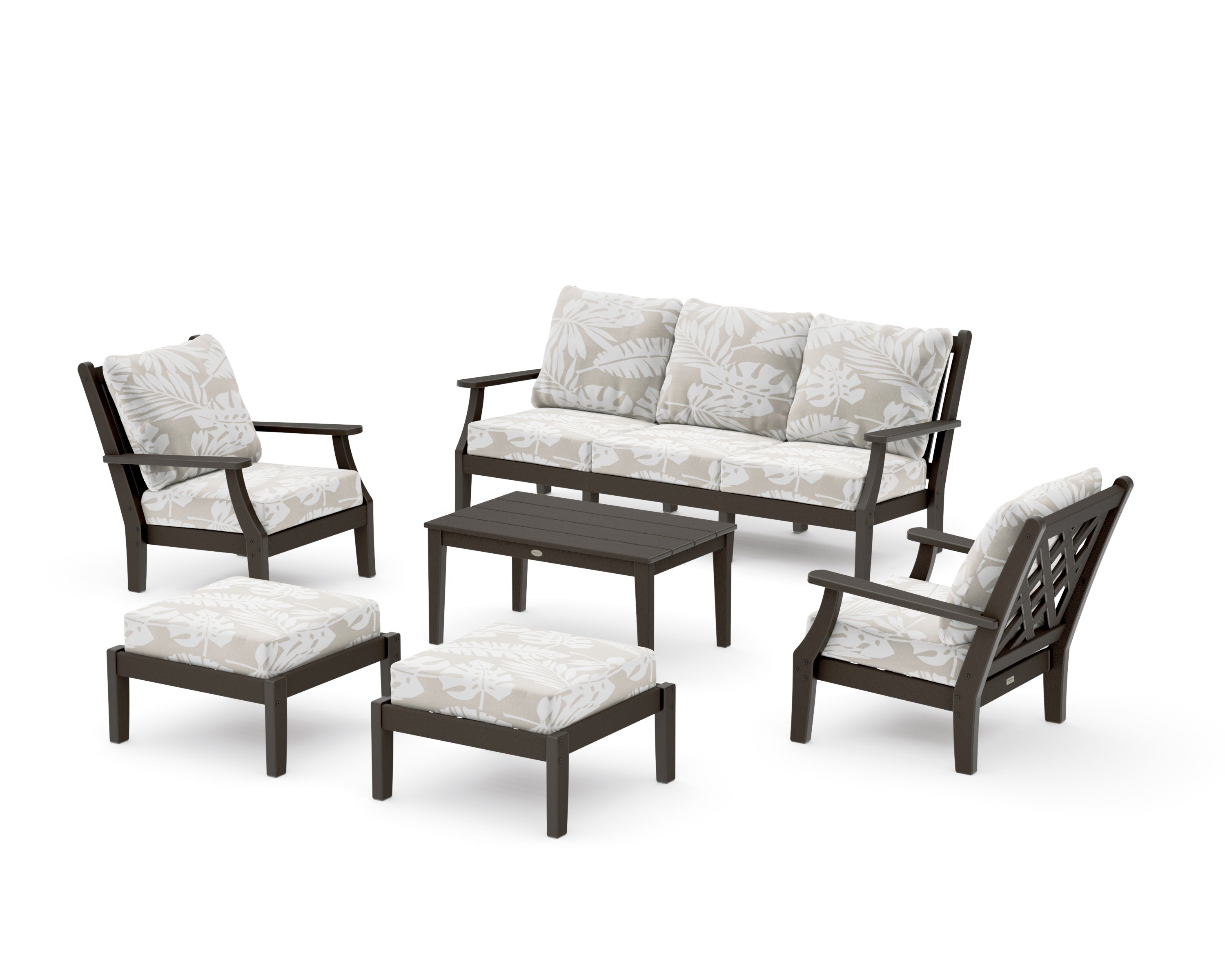 Wovendale 6-Piece Lounge Sofa Set in Vintage Coffee / Leaf Dune Burlap