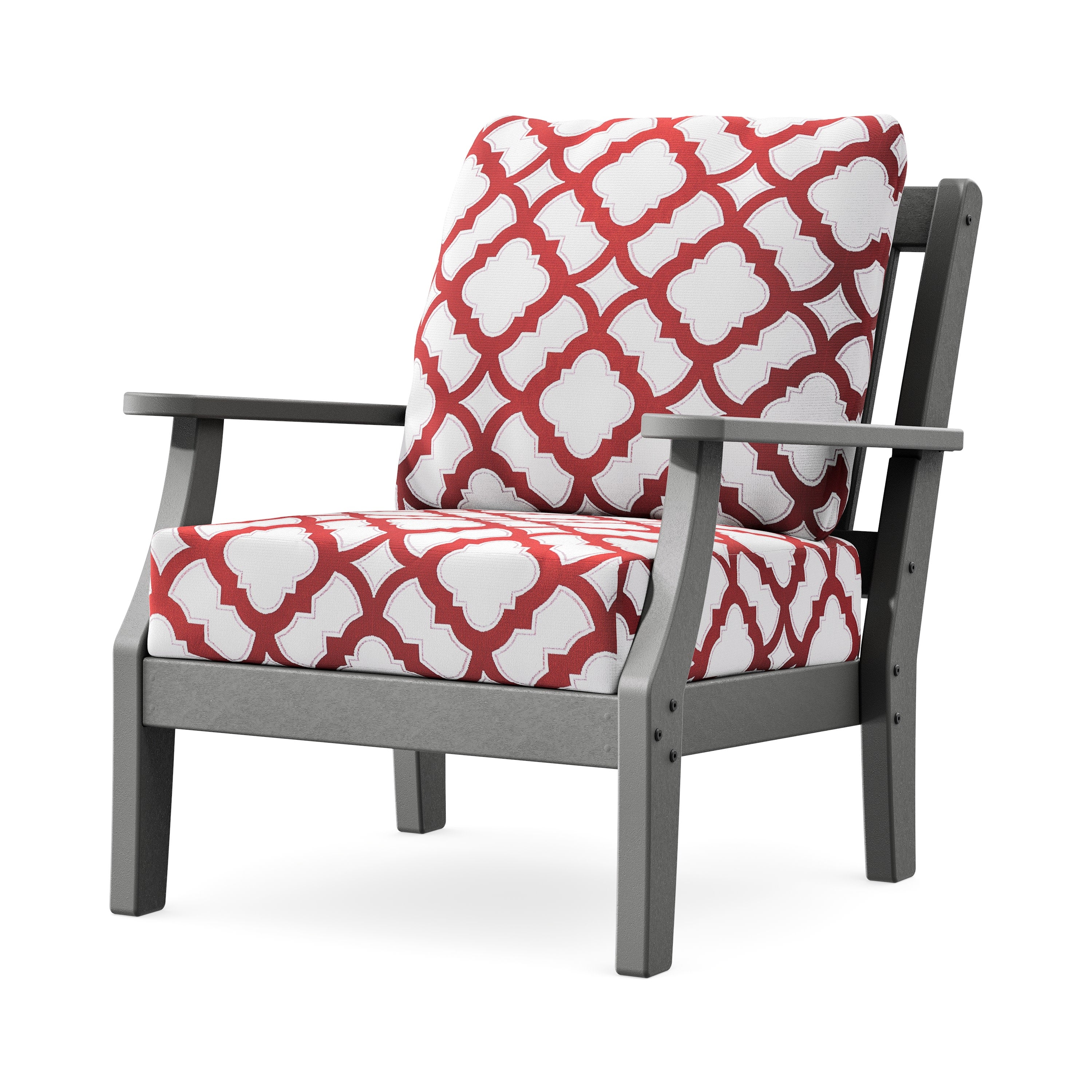 Chinoiserie Deep Seating Chair in Slate Grey / Trellis Crimson