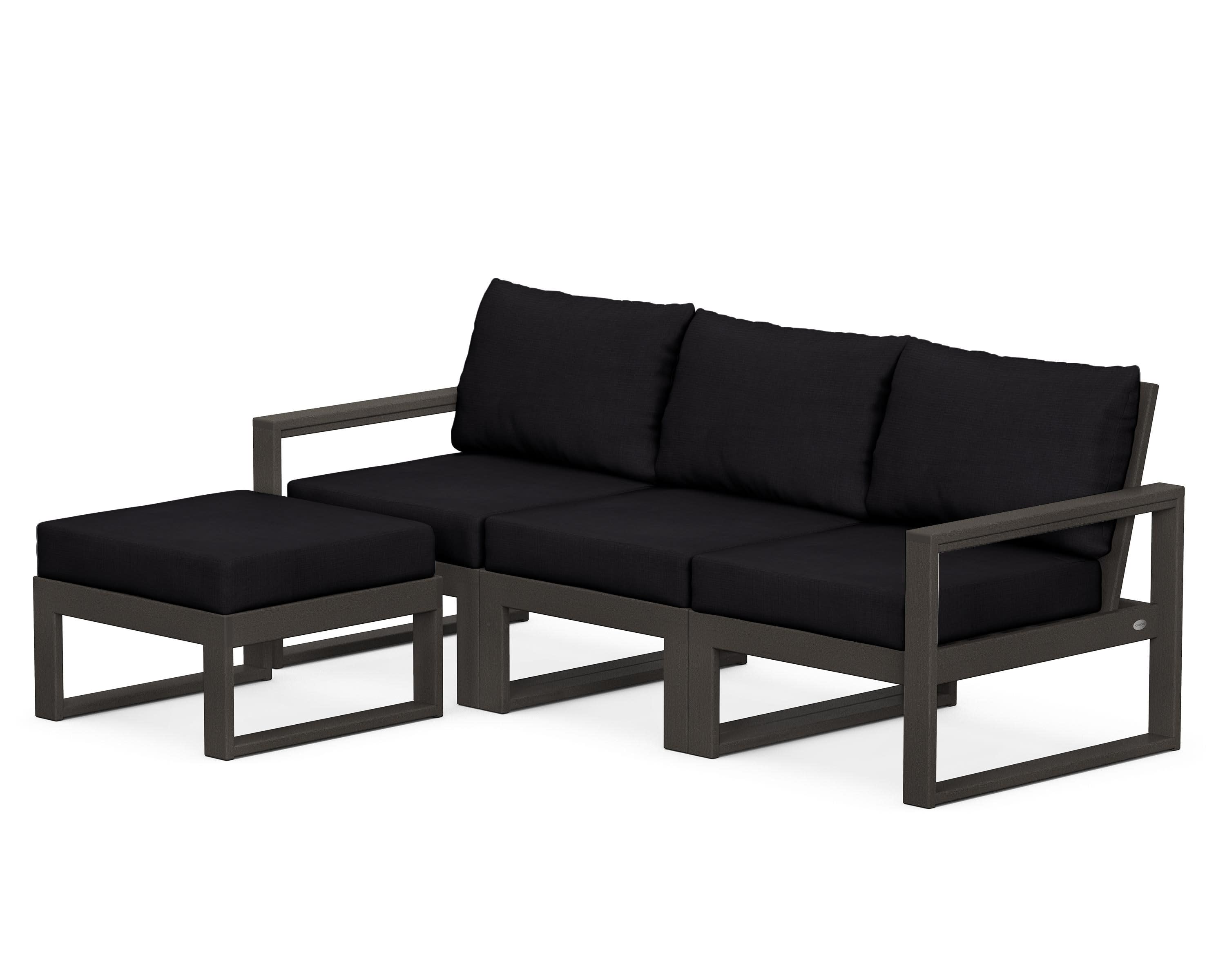 EDGE 4-Piece Modular Deep Seating Set with Ottoman in Vintage Coffee / Midnight Linen