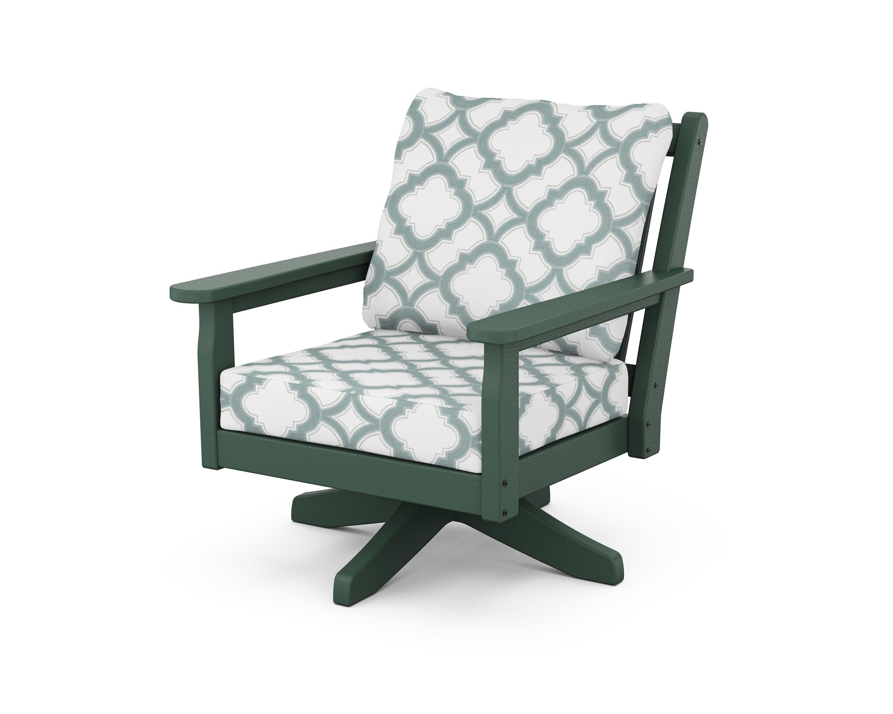 Chippendale Deep Seating Swivel Chair in Green / Trellis Glacier Spa