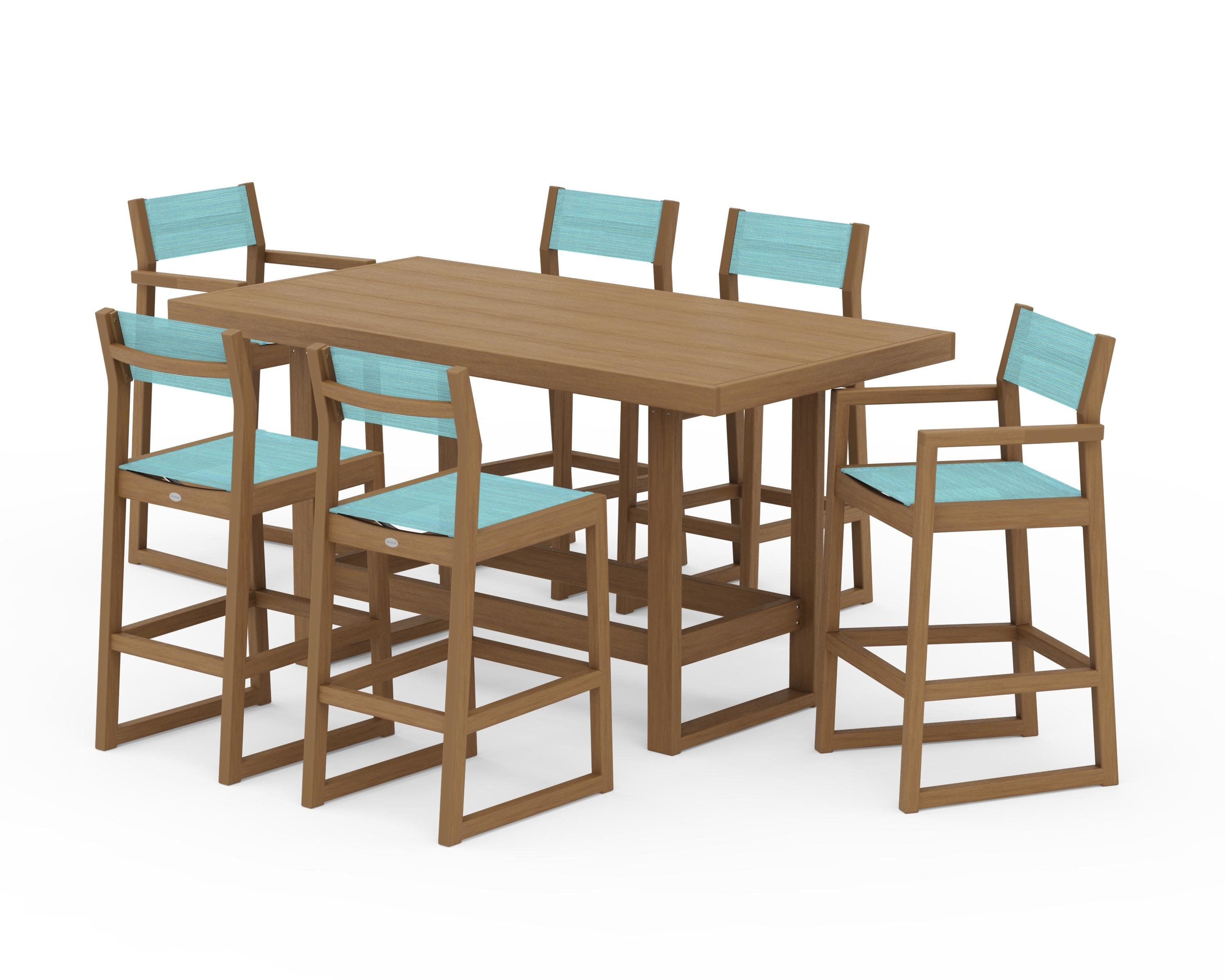 EDGE Sling 7-Piece Bar Table Set in Natural / Dupioni Aquamarine Sling