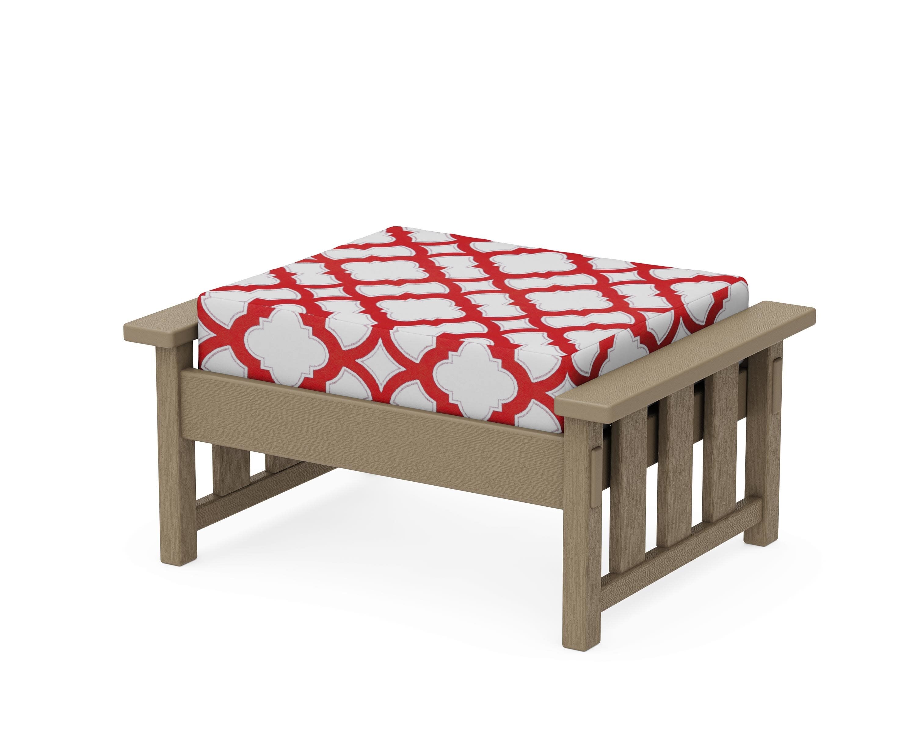Acadia Deep Seating Ottoman in Vintage Sahara / Trellis Crimson