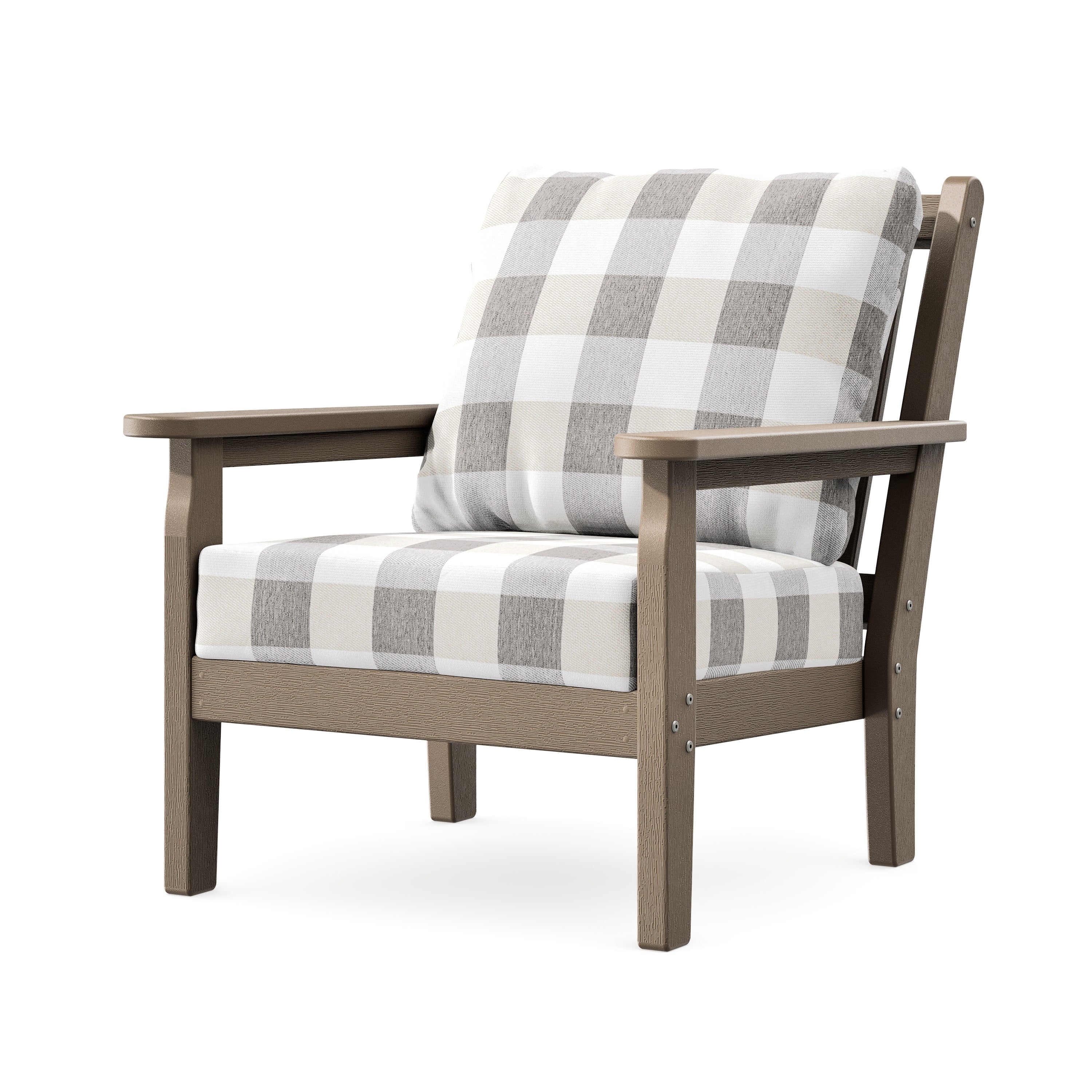 Chippendale Deep Seating Chair in Vintage Sahara / Buffalo Plaid Grey Mist