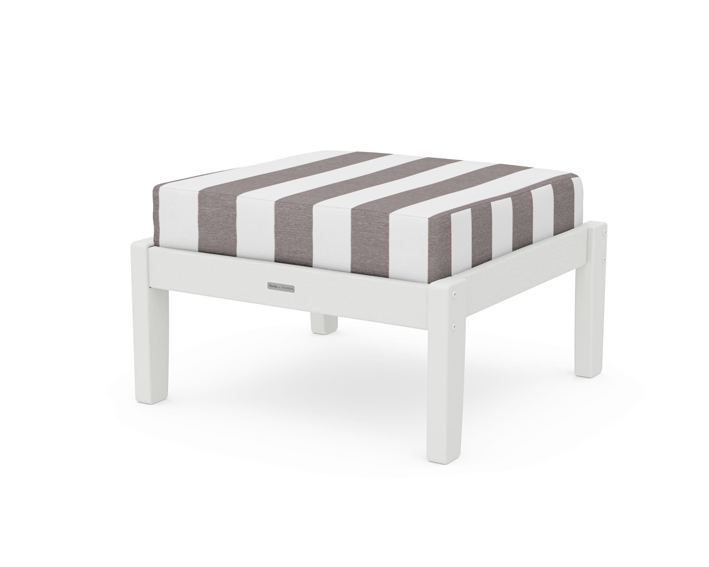 Chinoiserie Deep Seating Ottoman in Vintage White / Cabana Stripe Grey Mist