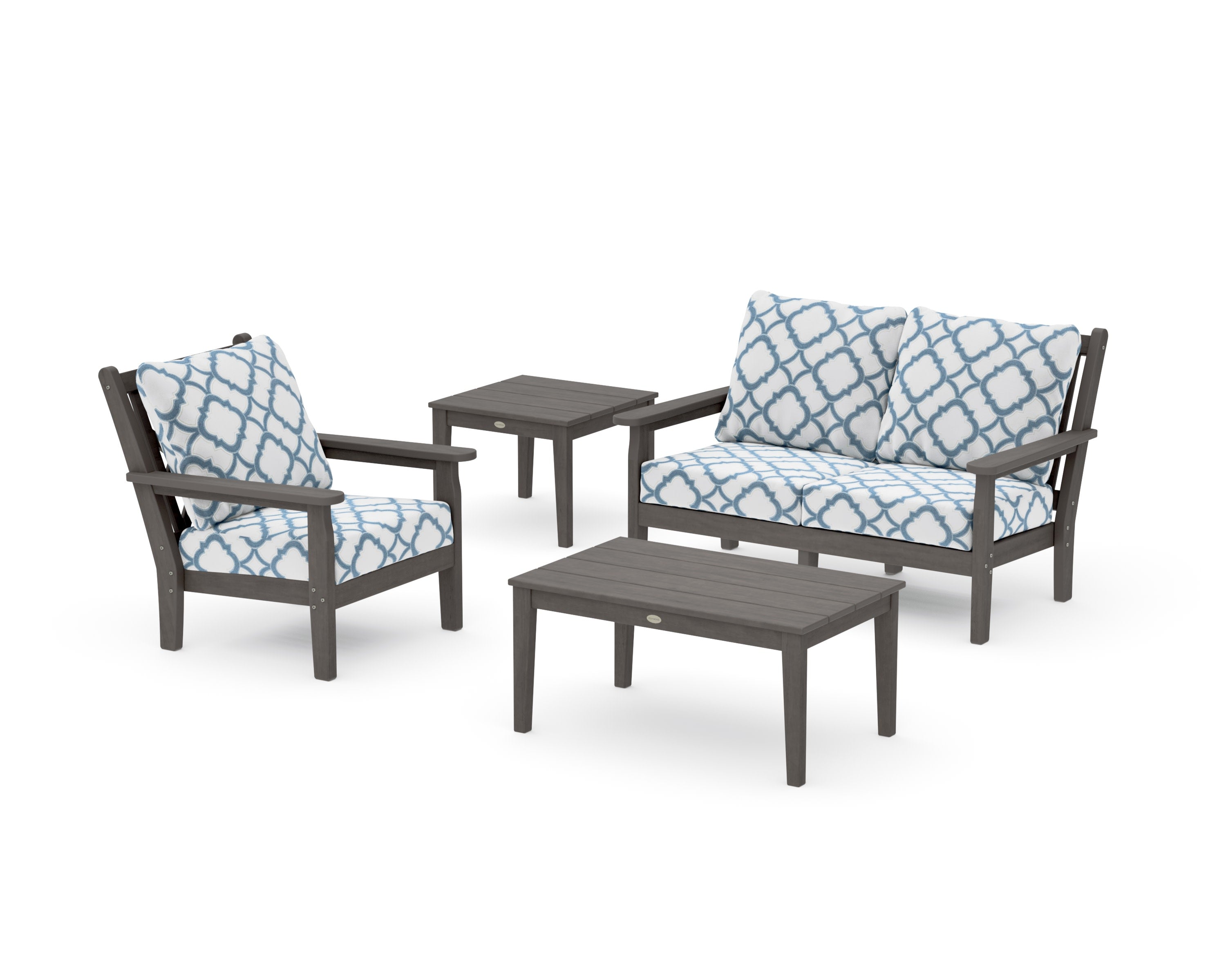 Chippendale 4-Piece Deep Seating Set in Driftwood / Trellis Sky Blue