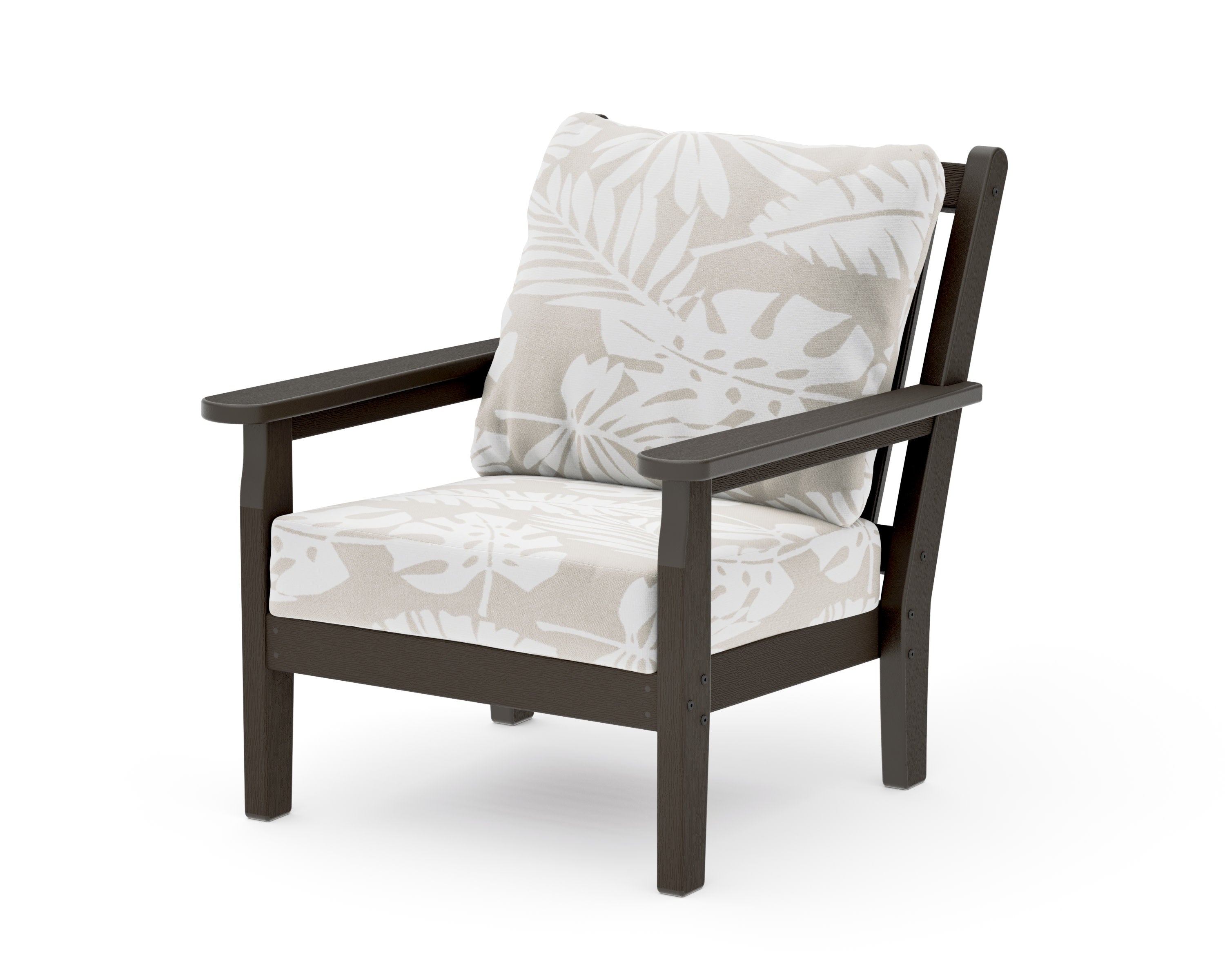 Chippendale Deep Seating Chair in Vintage Coffee / Leaf Dune Burlap