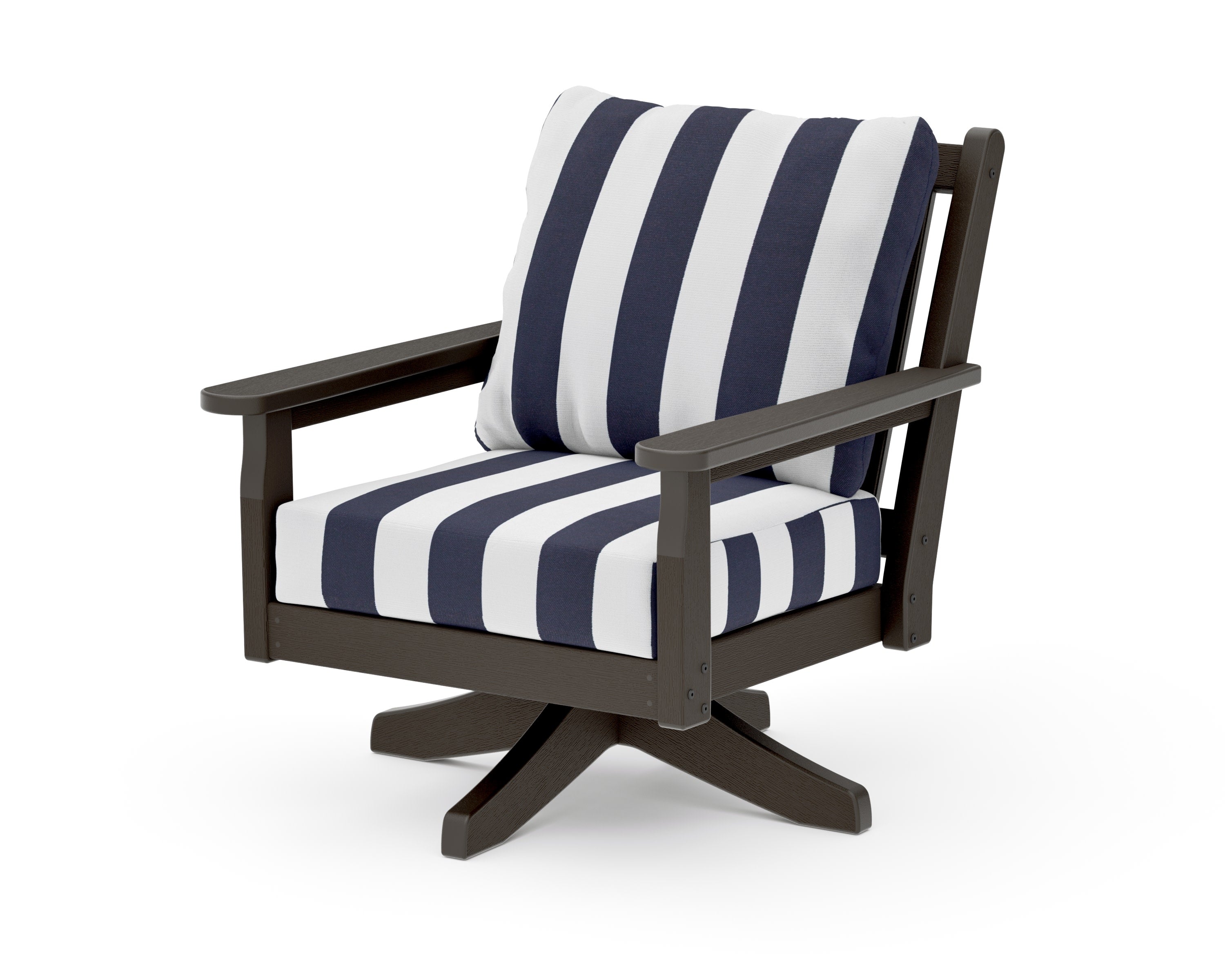Chippendale Deep Seating Swivel Chair in Vintage Coffee / Cabana Stripe Navy