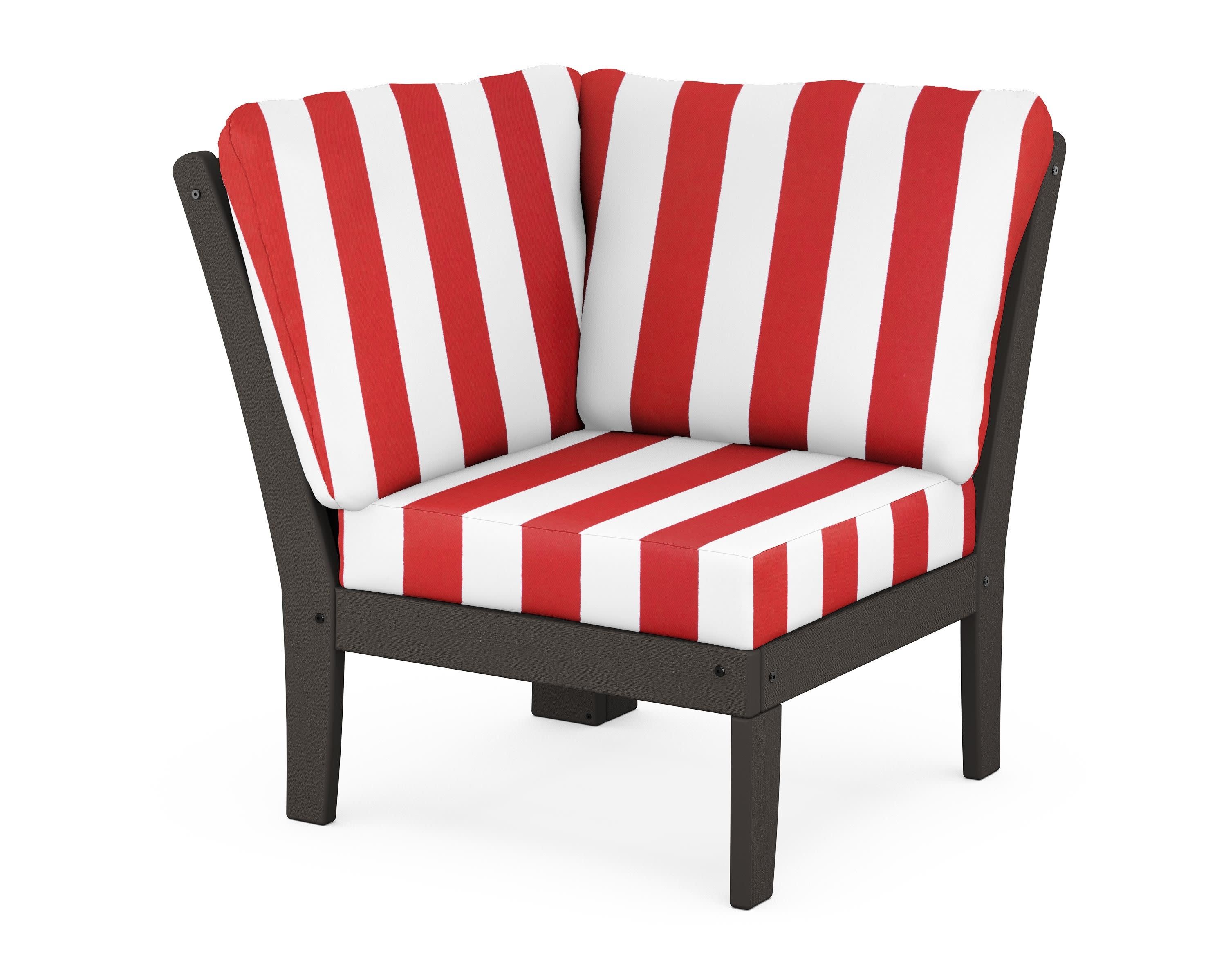 Braxton Modular Corner Chair in Vintage Coffee / Cabana Stripe Crimson