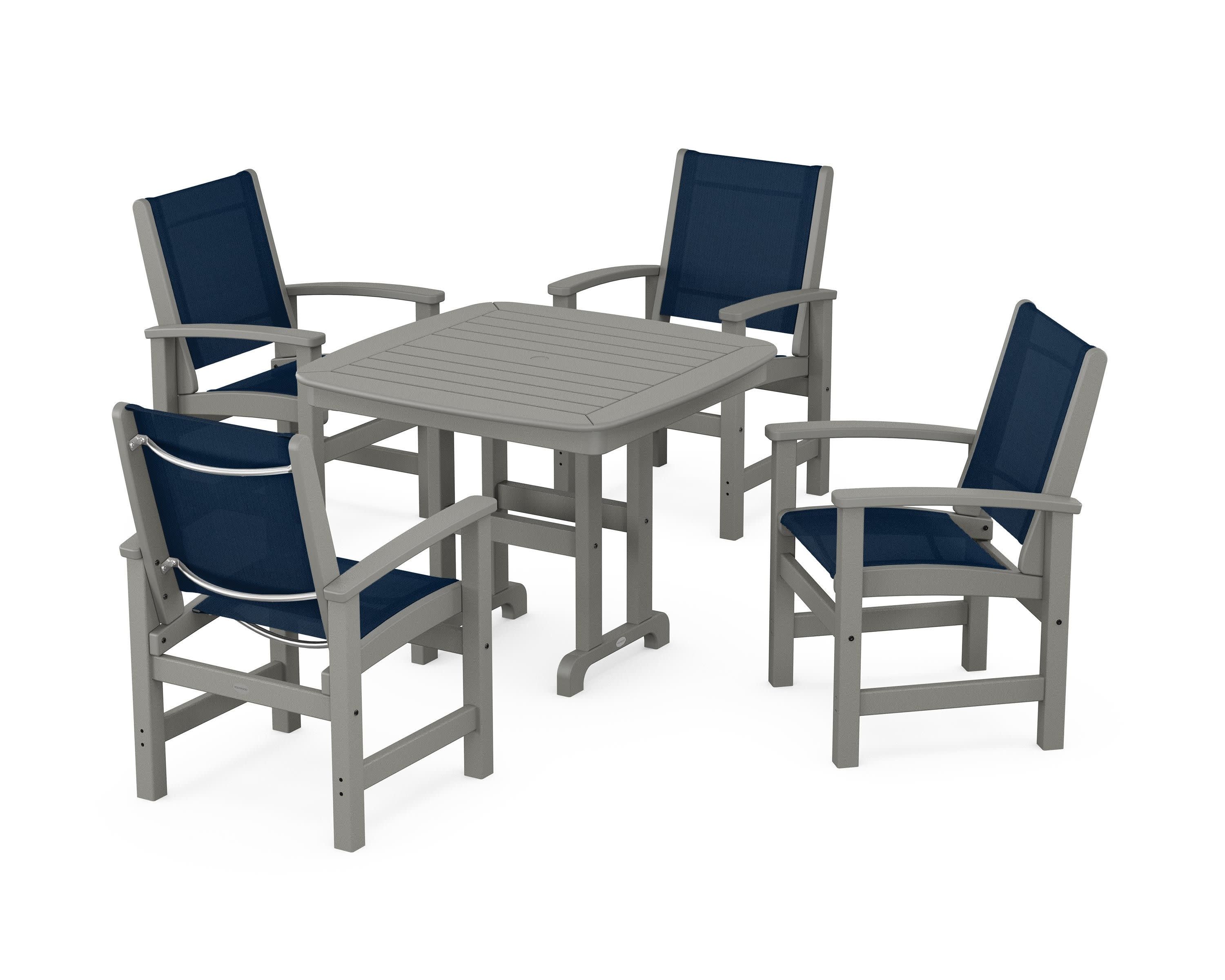 Coastal 5-Piece Dining Set in Slate Grey / Navy Blue Sling