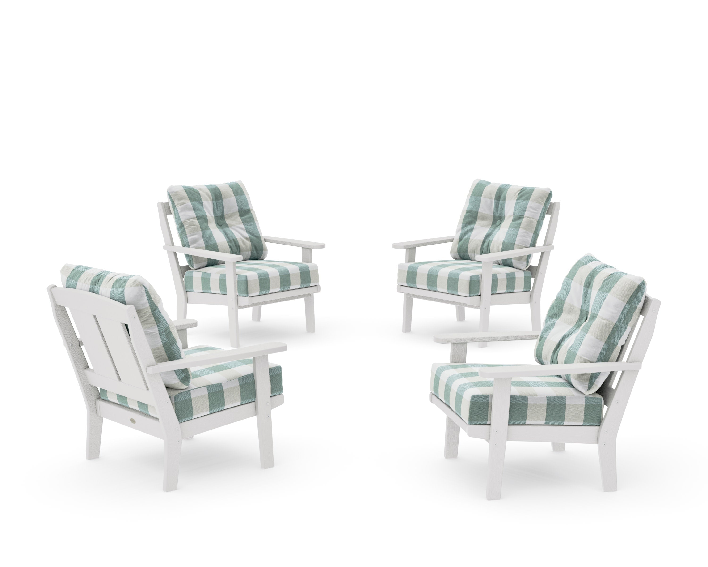 Mission 5-Piece Deep Seating Set with Fire Pit Table in Vintage White / Buffalo Plaid Glacier Spa