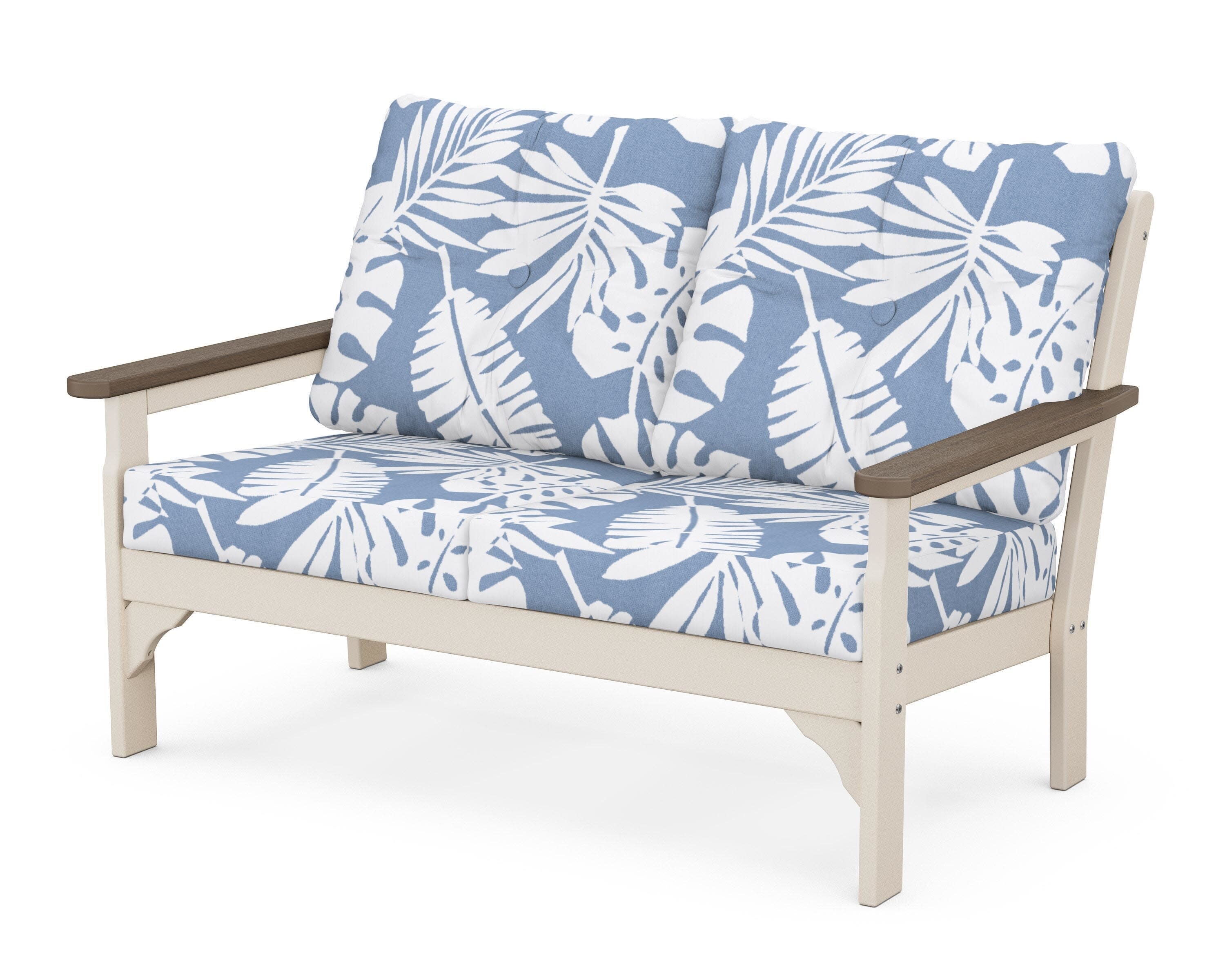 Vineyard Deep Seating Loveseat in Sand / Kona / Leaf Sky Blue