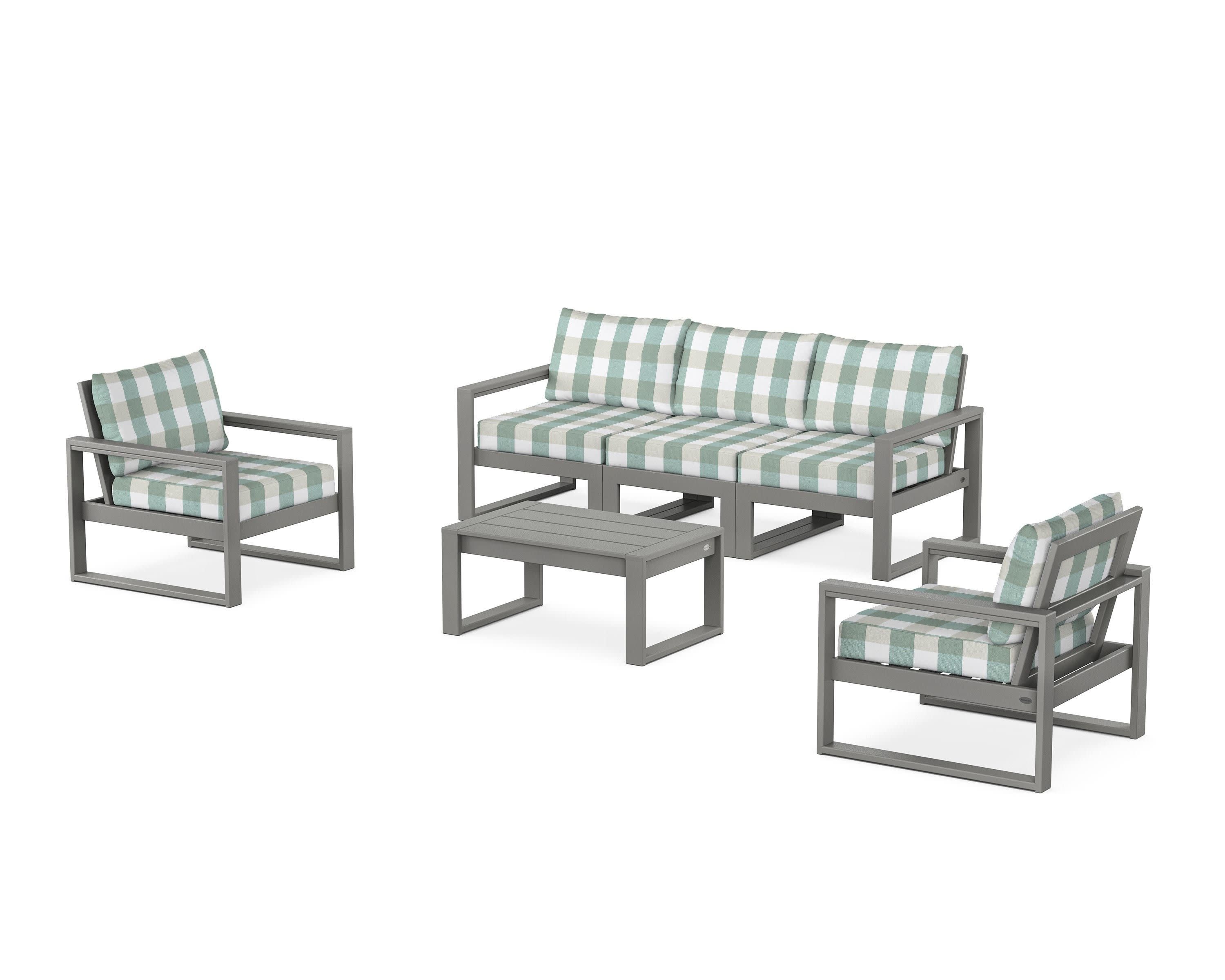 EDGE Sectional 4-Piece Deep Seating Set with Sofa in Slate Grey / Buffalo Plaid Glacier Spa