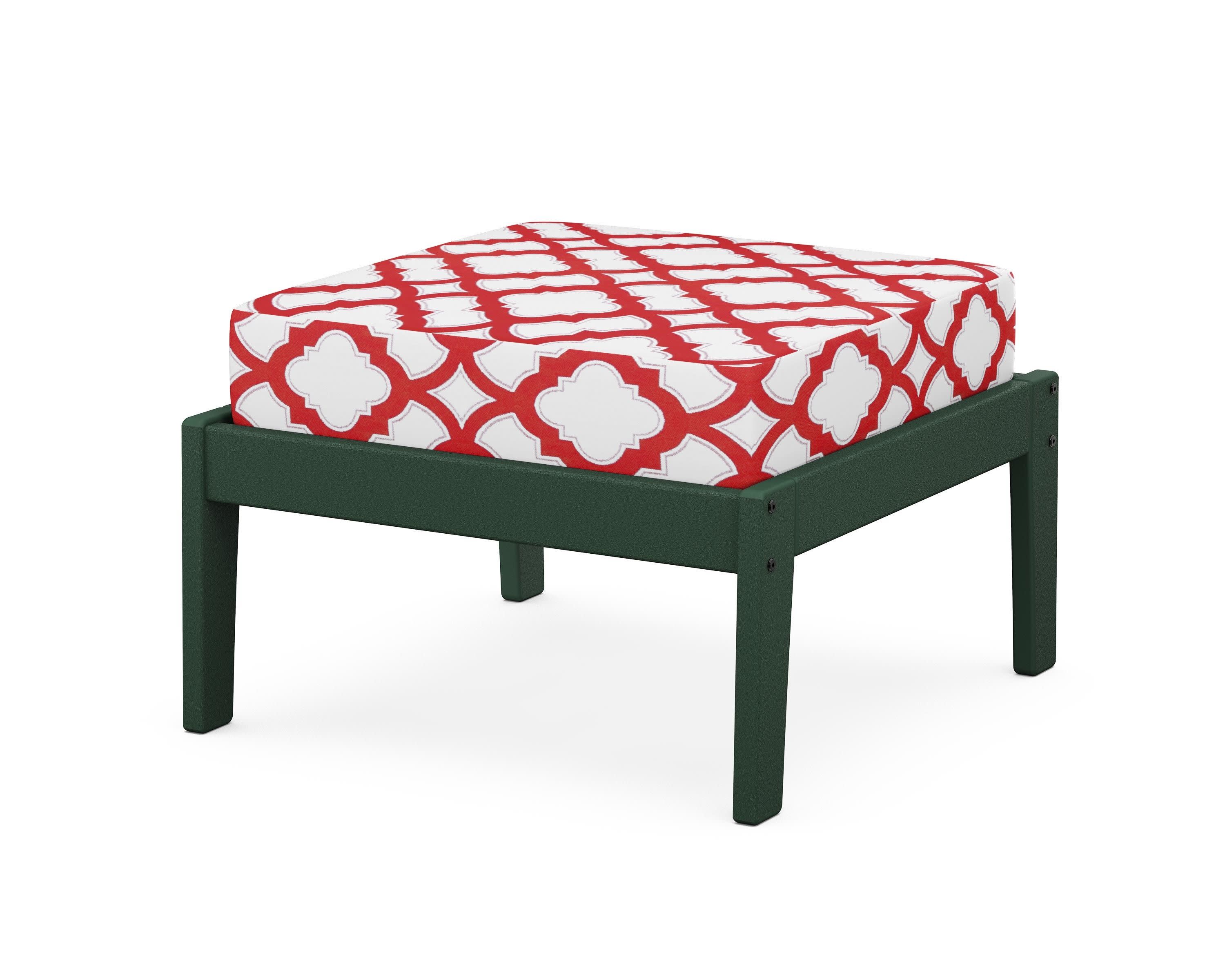 Deep Seating Ottoman in Green / Trellis Crimson