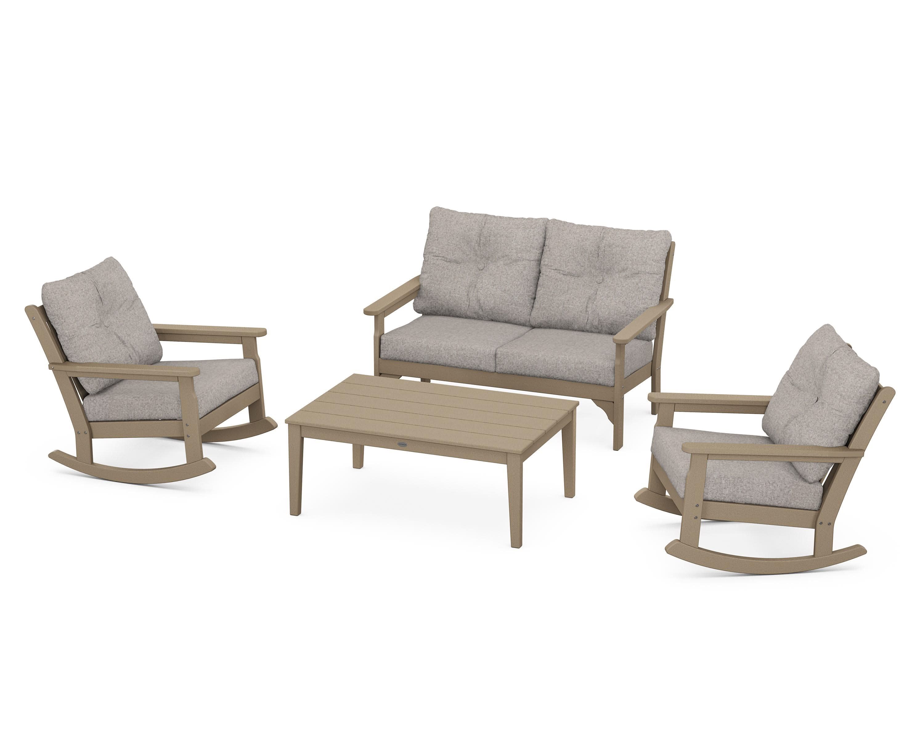 Vineyard 4-Piece Deep Seating Rocking Chair Set in Vintage Sahara / Weathered Tweed