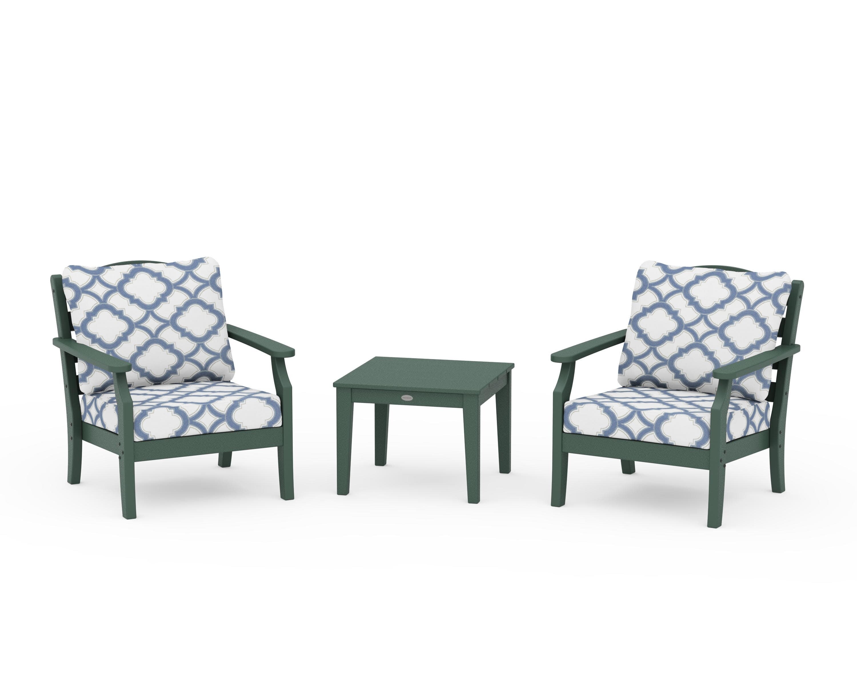 Savannah 3-Piece Deep Seating Set in Green / Trellis Sky Blue