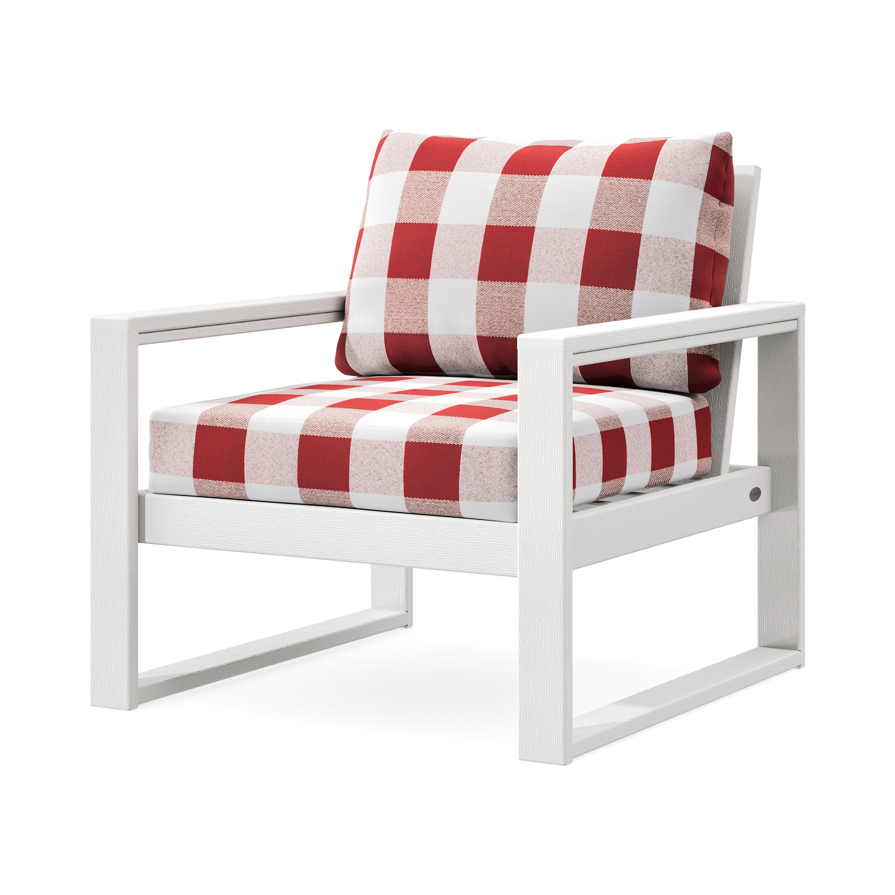 EDGE Club Chair in Vintage White / Buffalo Plaid Crimson