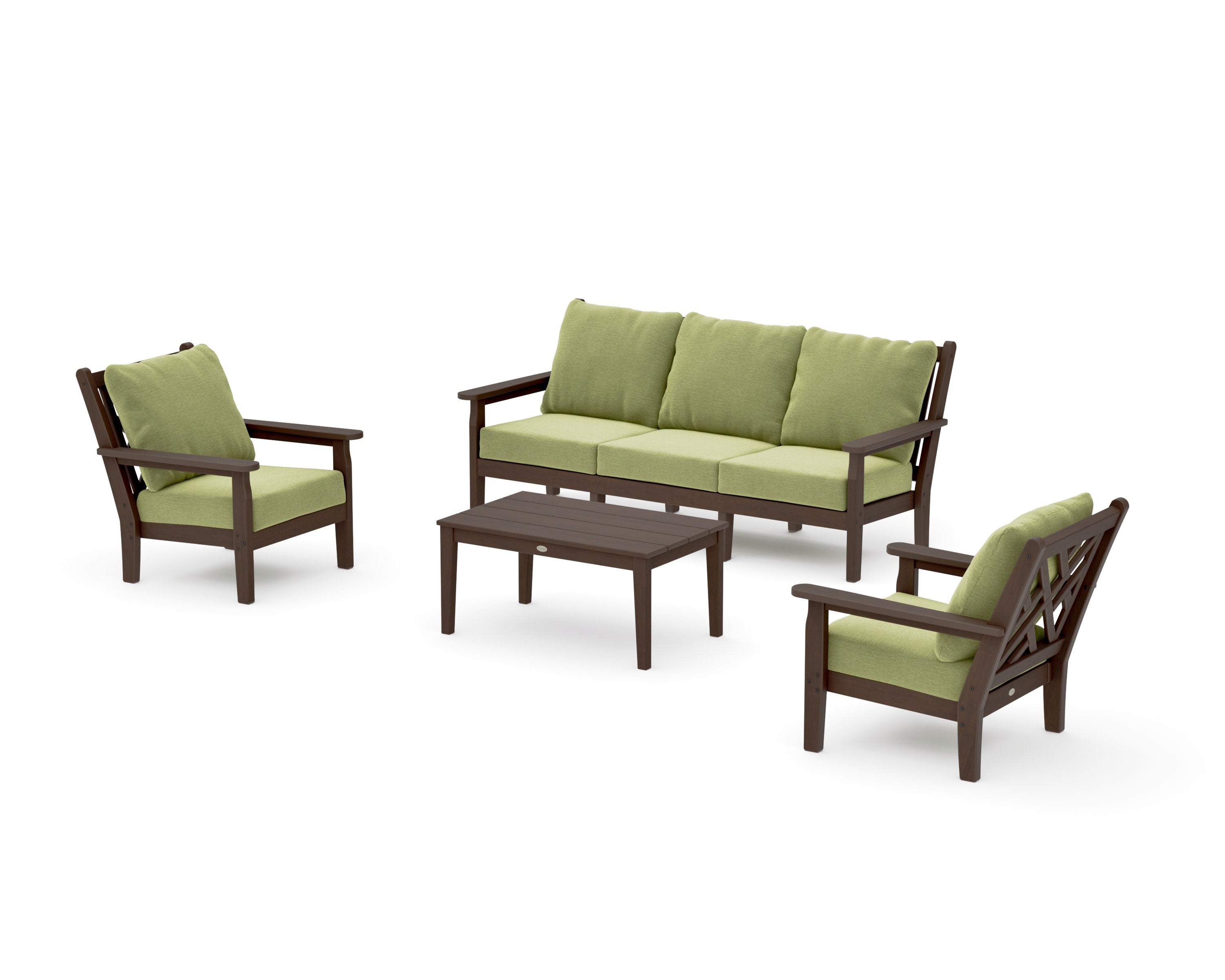 Chippendale 4-Piece Deep Seating Set with Sofa in Kona / Chartreuse Boucle