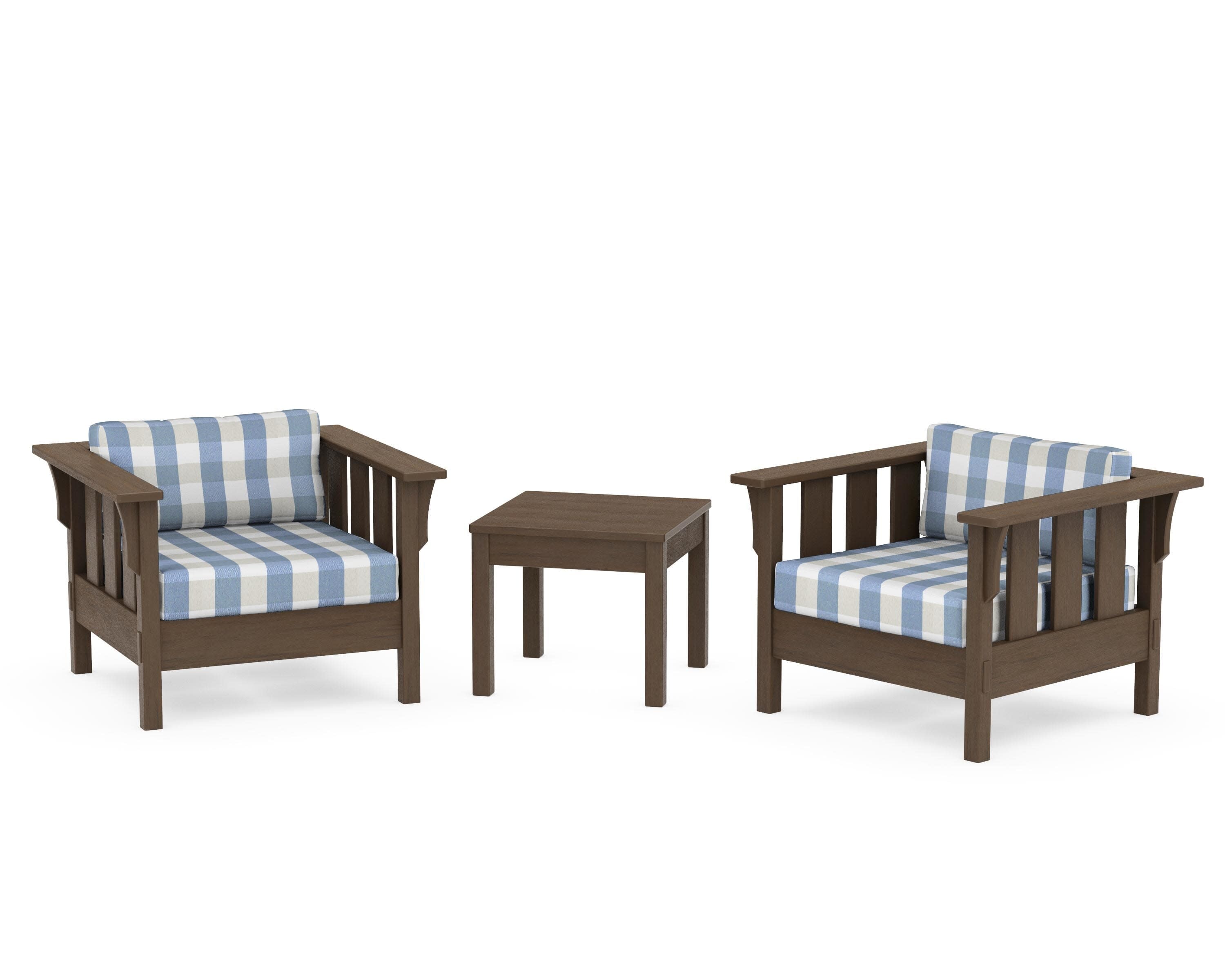 Acadia 3-Piece Deep Seating Set in Kona / Buffalo Plaid Sky Blue