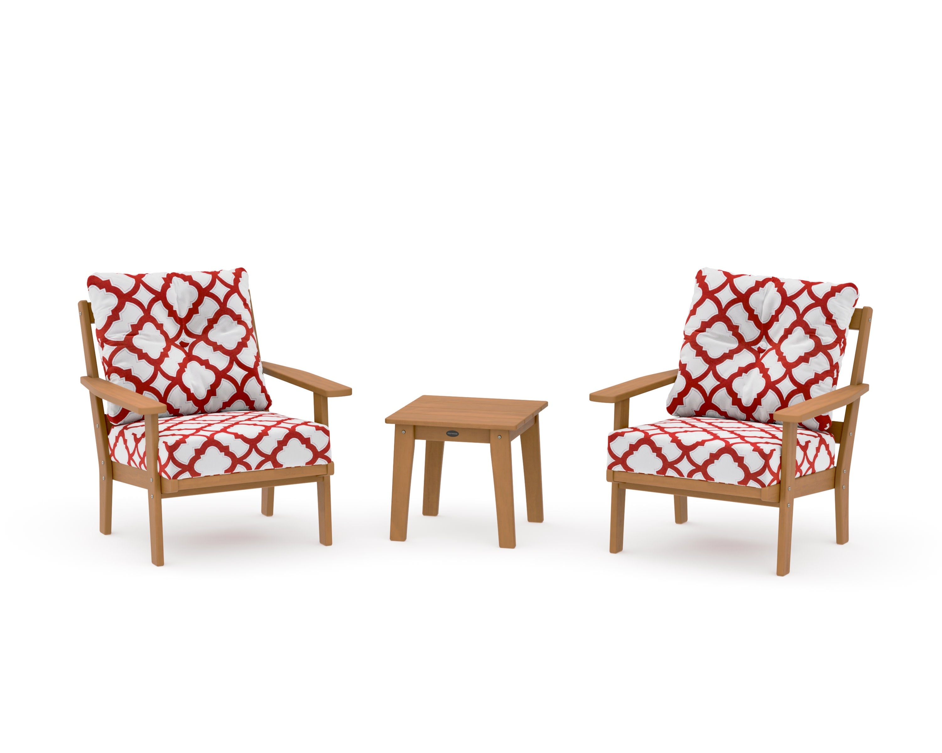 Oxford 3-Piece Deep Seating Set in Natural / Trellis Crimson