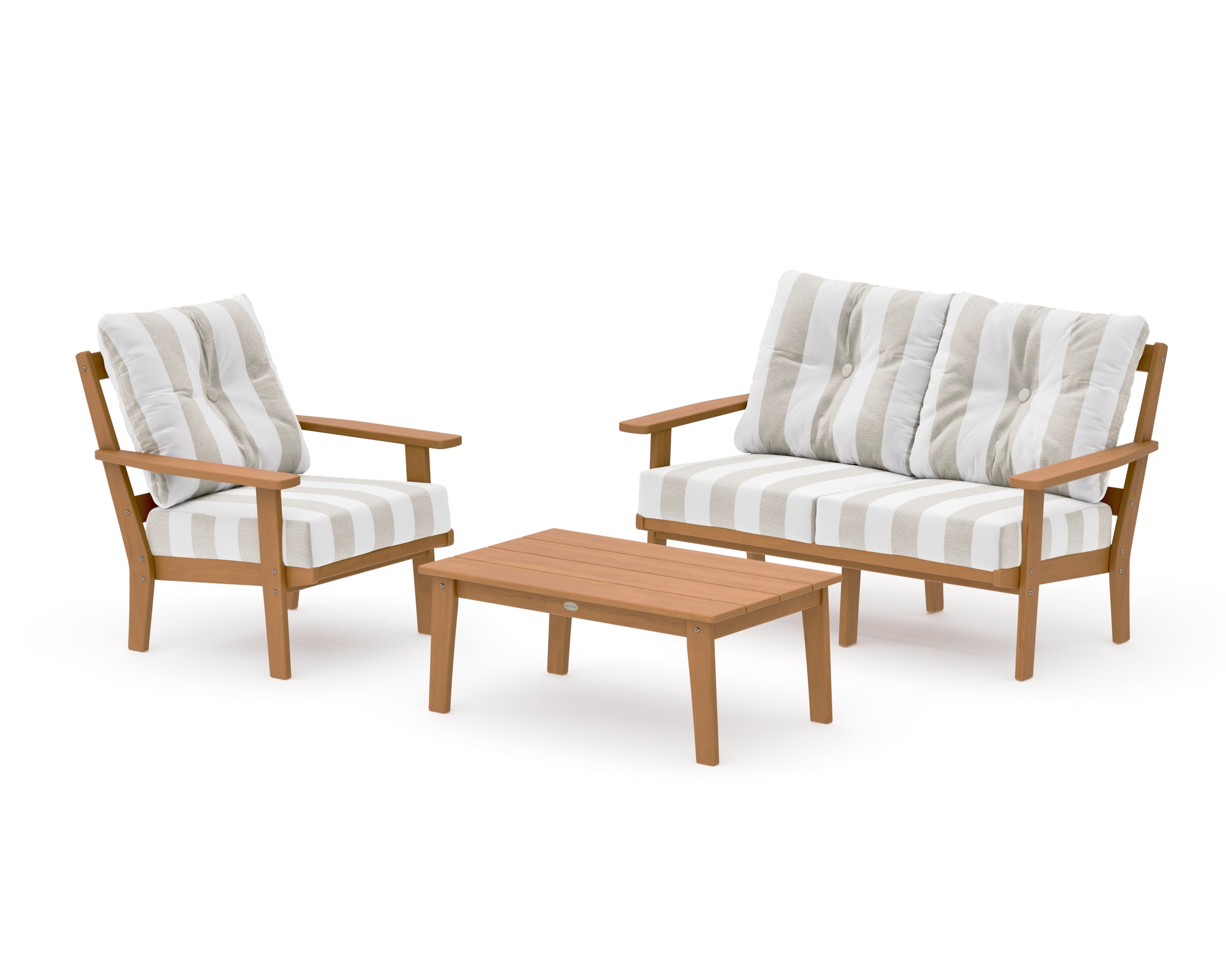 Oxford 3-Piece Deep Seating Set with Loveseat in Natural / Cabana Stripe Dune Burlap