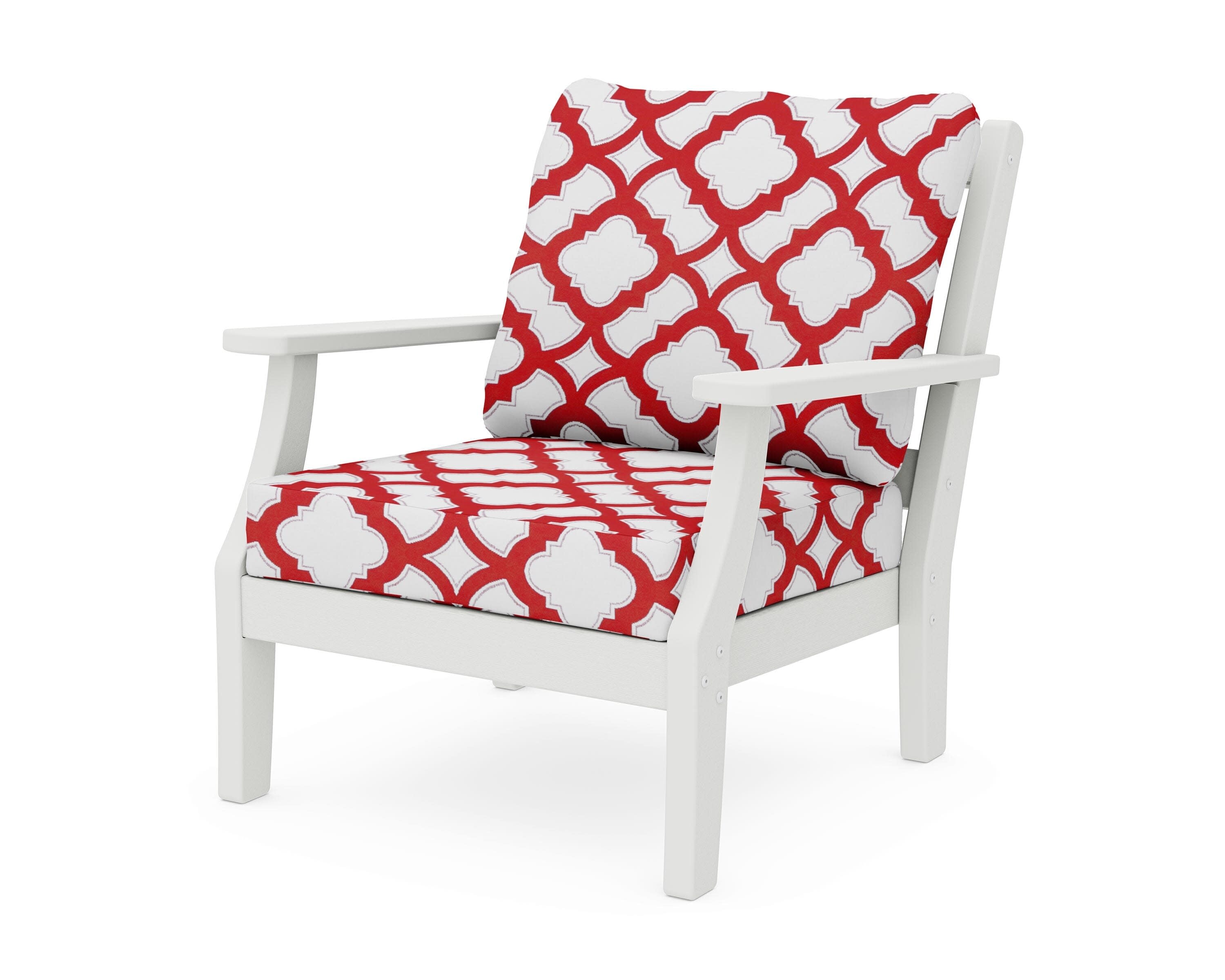 Chinoiserie Deep Seating Chair in Vintage White / Trellis Crimson