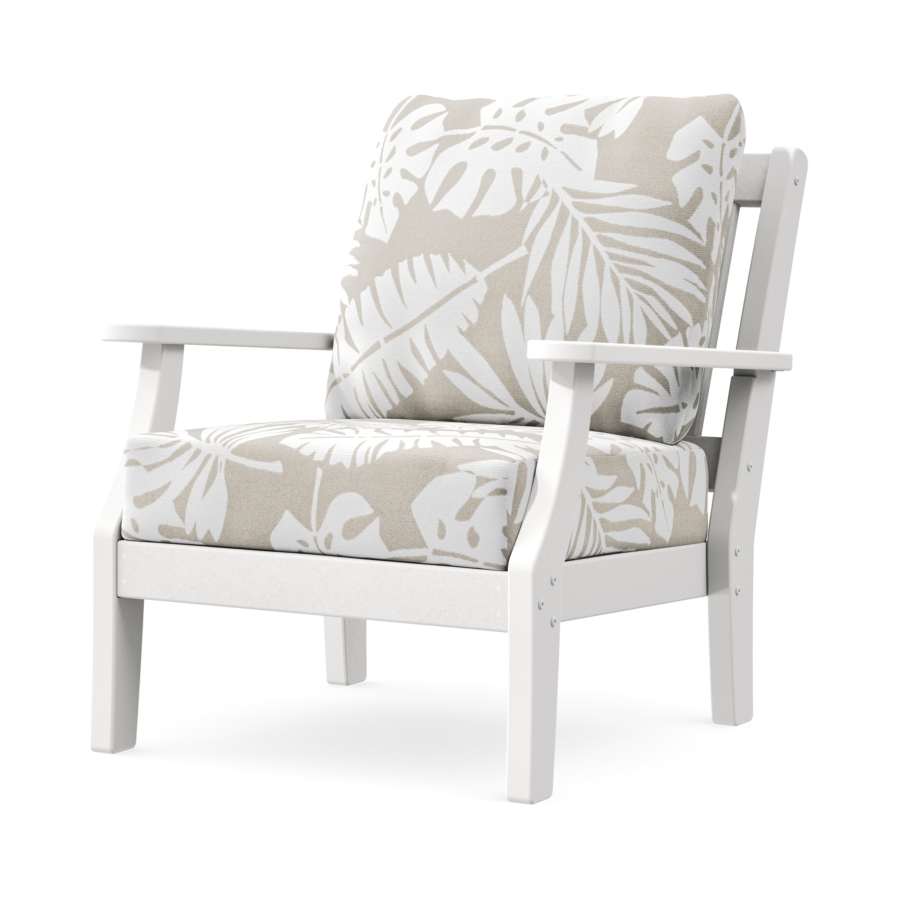 Chinoiserie Deep Seating Chair in White / Leaf Dune Burlap
