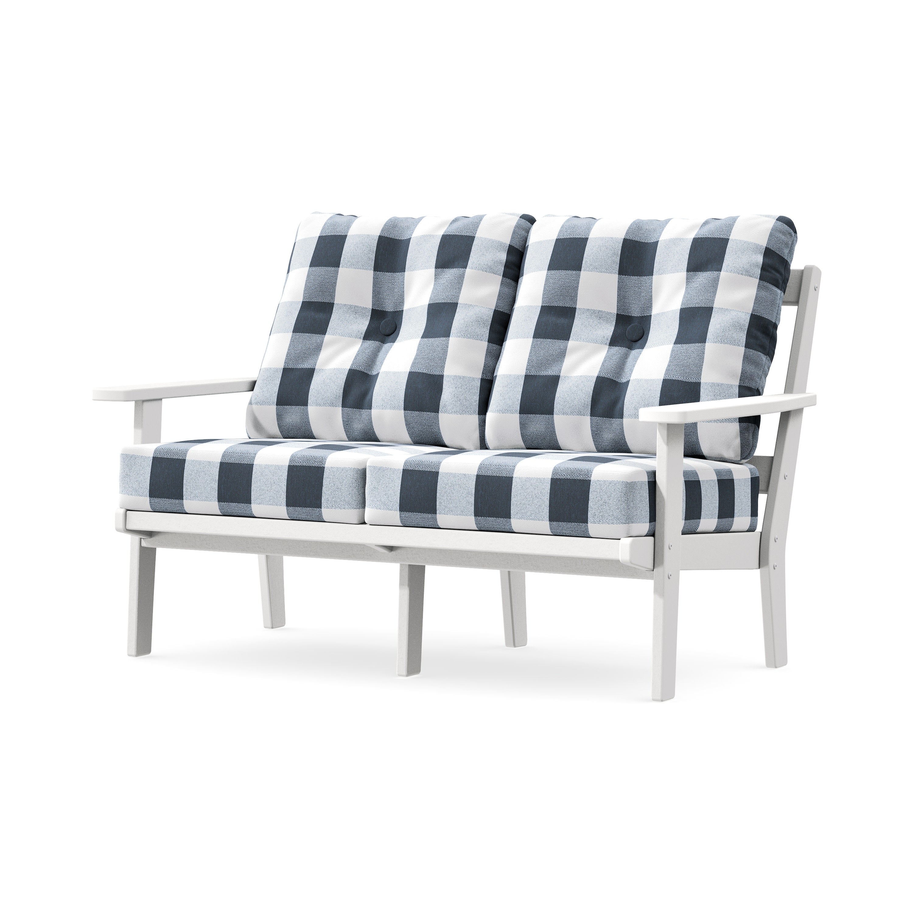 Oxford Deep SeatingLoveseat in White / Buffalo Plaid Marine Indigo