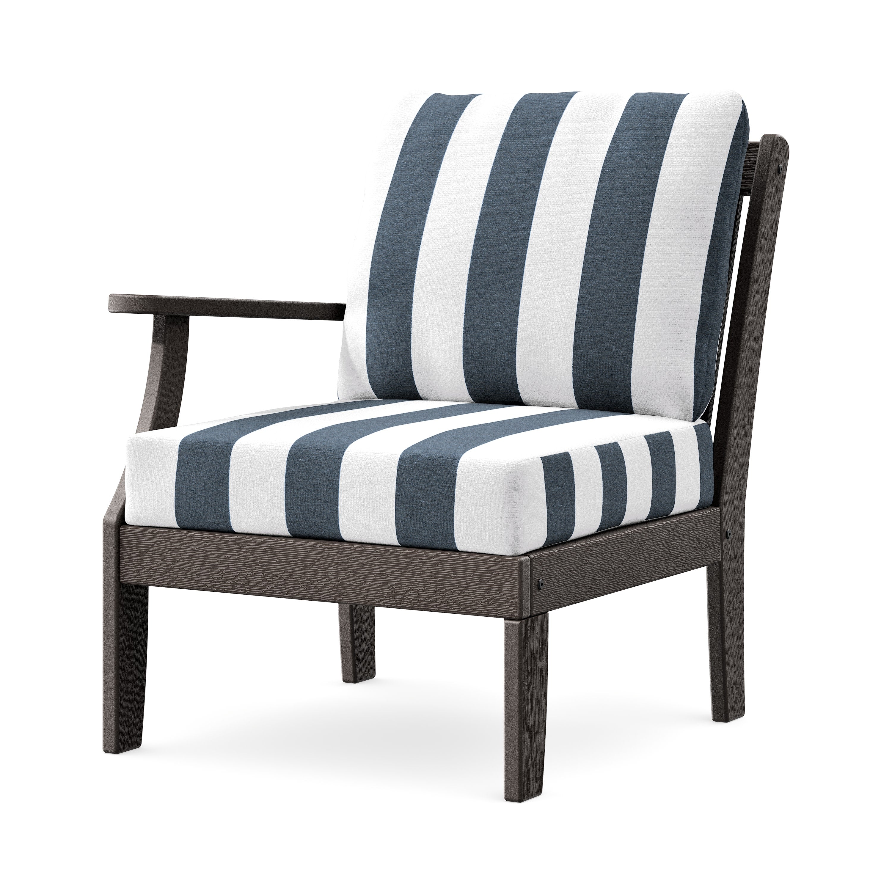 Braxton Modular Left Arm Chair in Vintage Coffee / Cabana Stripe Marine Indigo