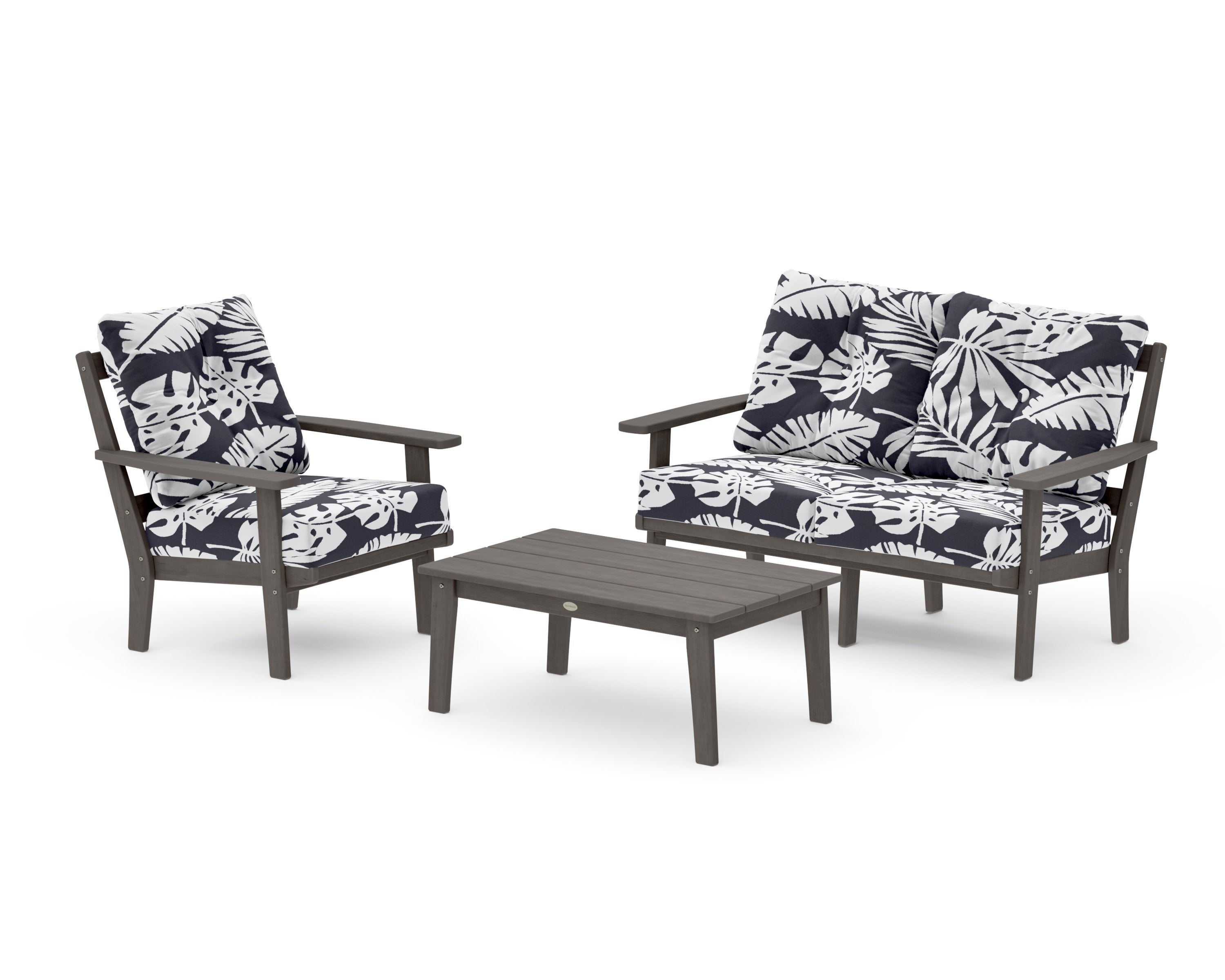 Oxford 3-Piece Deep Seating Set with Loveseat in Driftwood / Leaf Navy