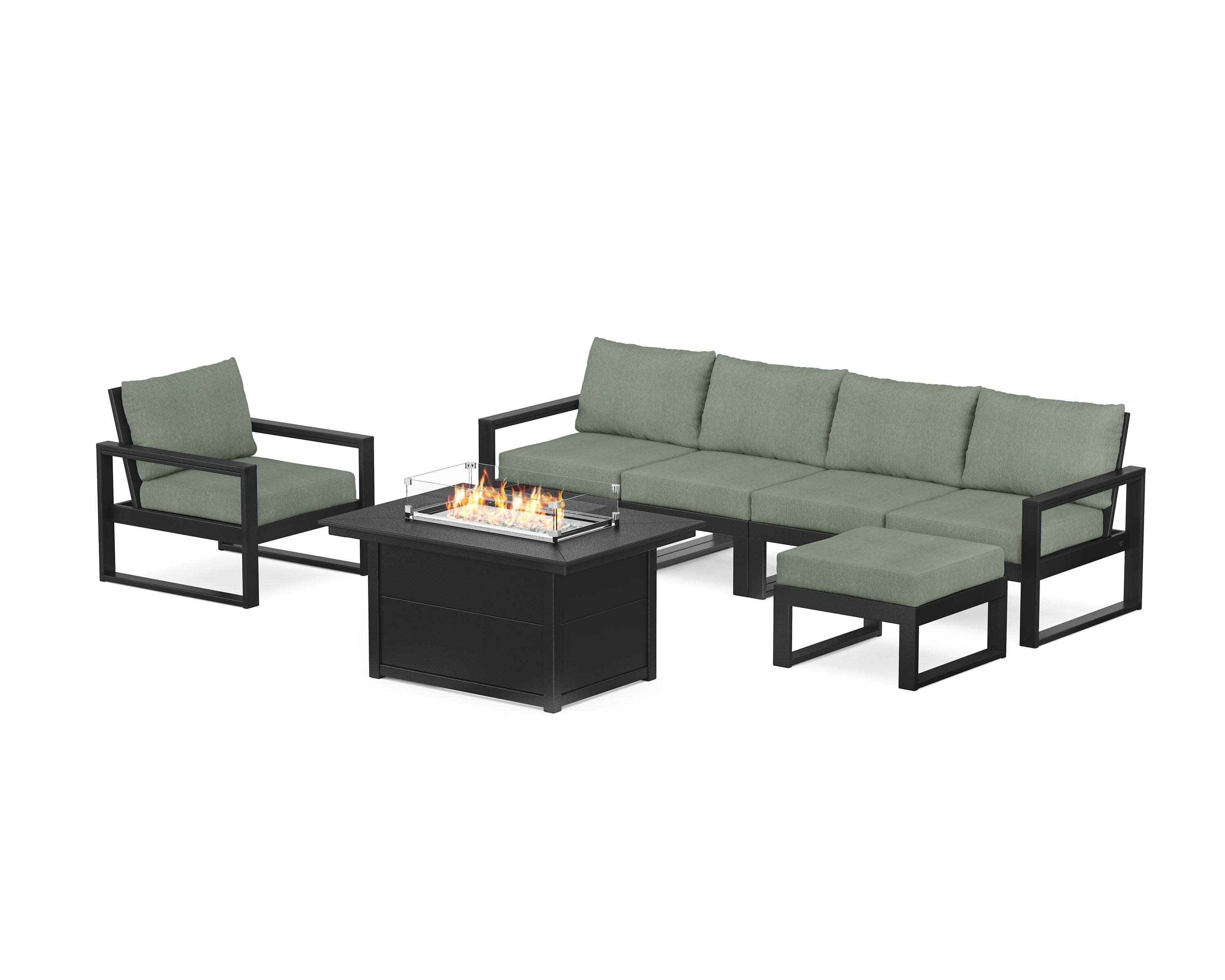 EDGE Sectional Lounge and Fire Pit Set in Black / Cast Sage