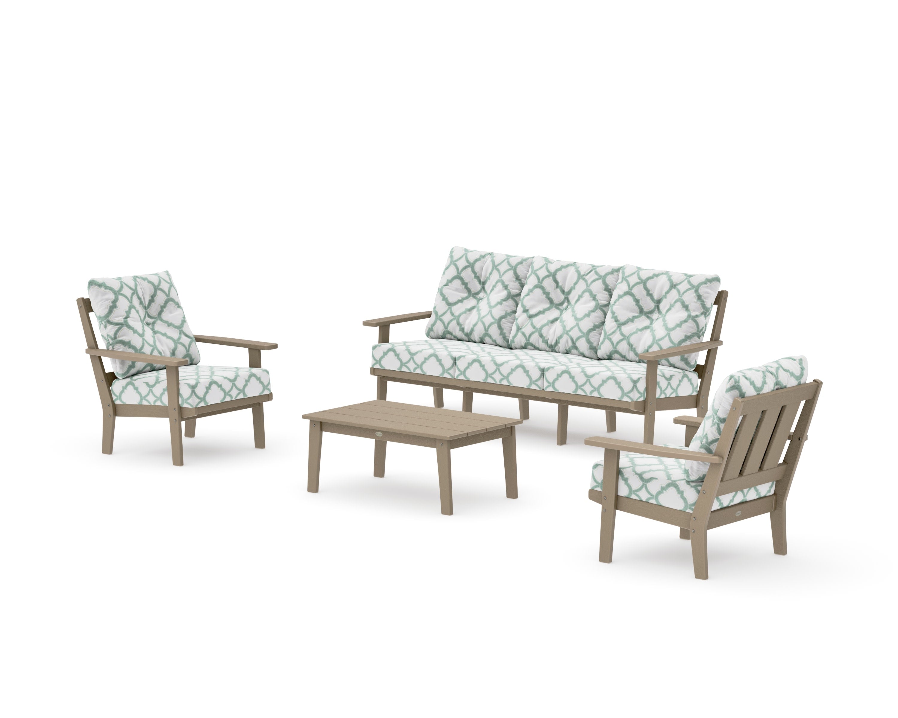Oxford 4-Piece Deep Seating Set with Sofa in Vintage Sahara / Trellis Glacier Spa