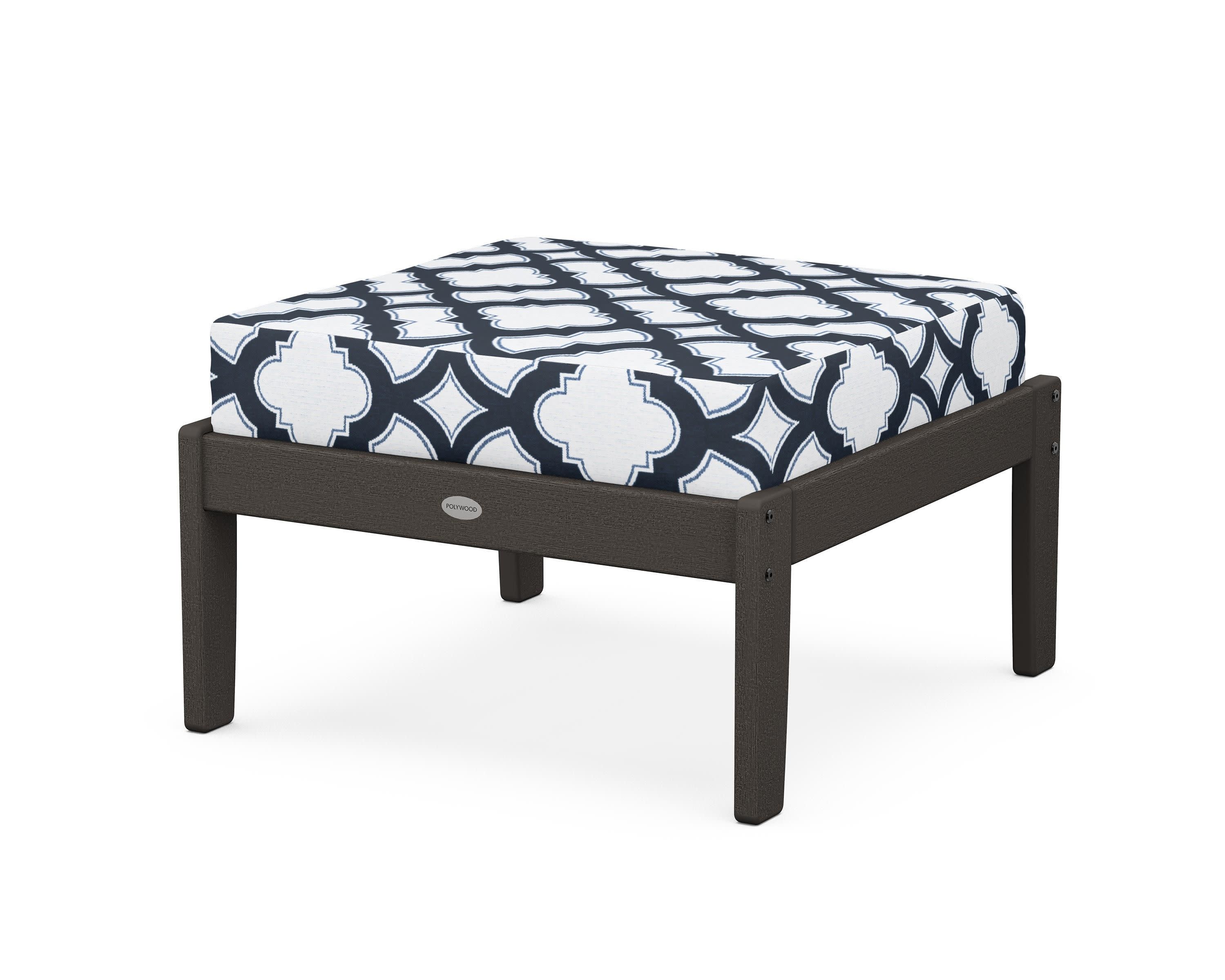 Braxton Deep Seating Ottoman in Vintage Coffee / Trellis Marine Indigo