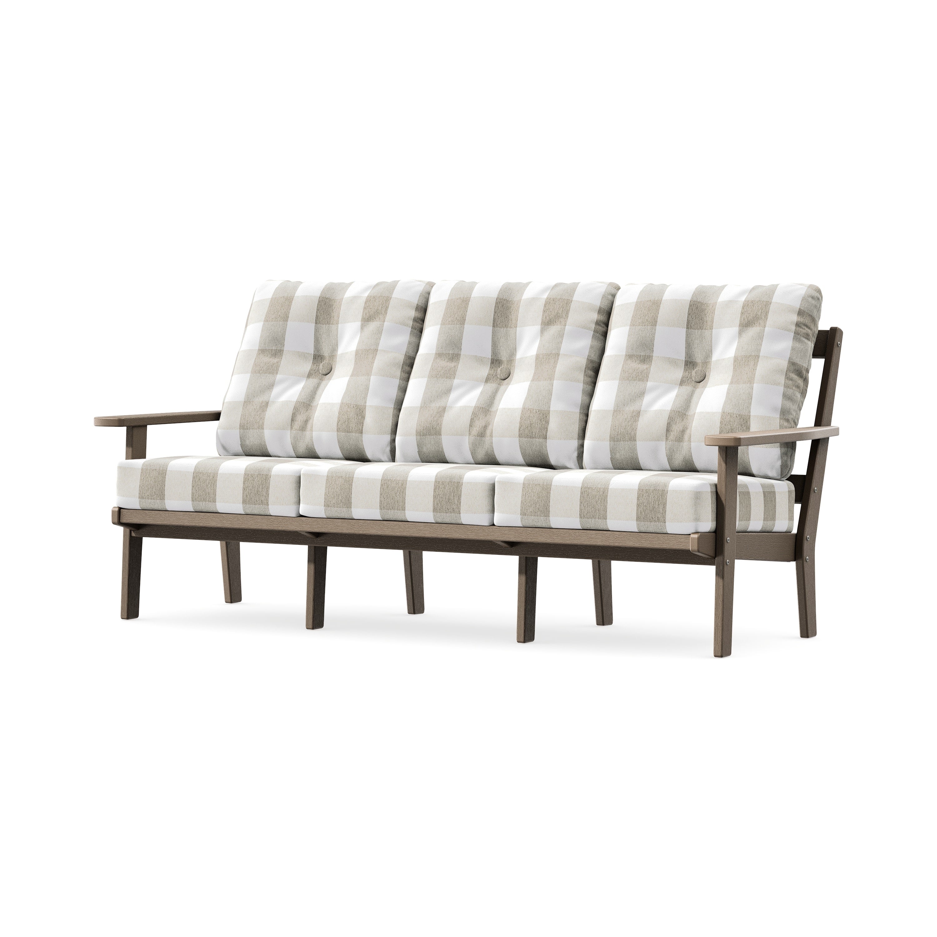 PrairieDeep Seating Sofa in Vintage Sahara / Buffalo Plaid Dune Burlap