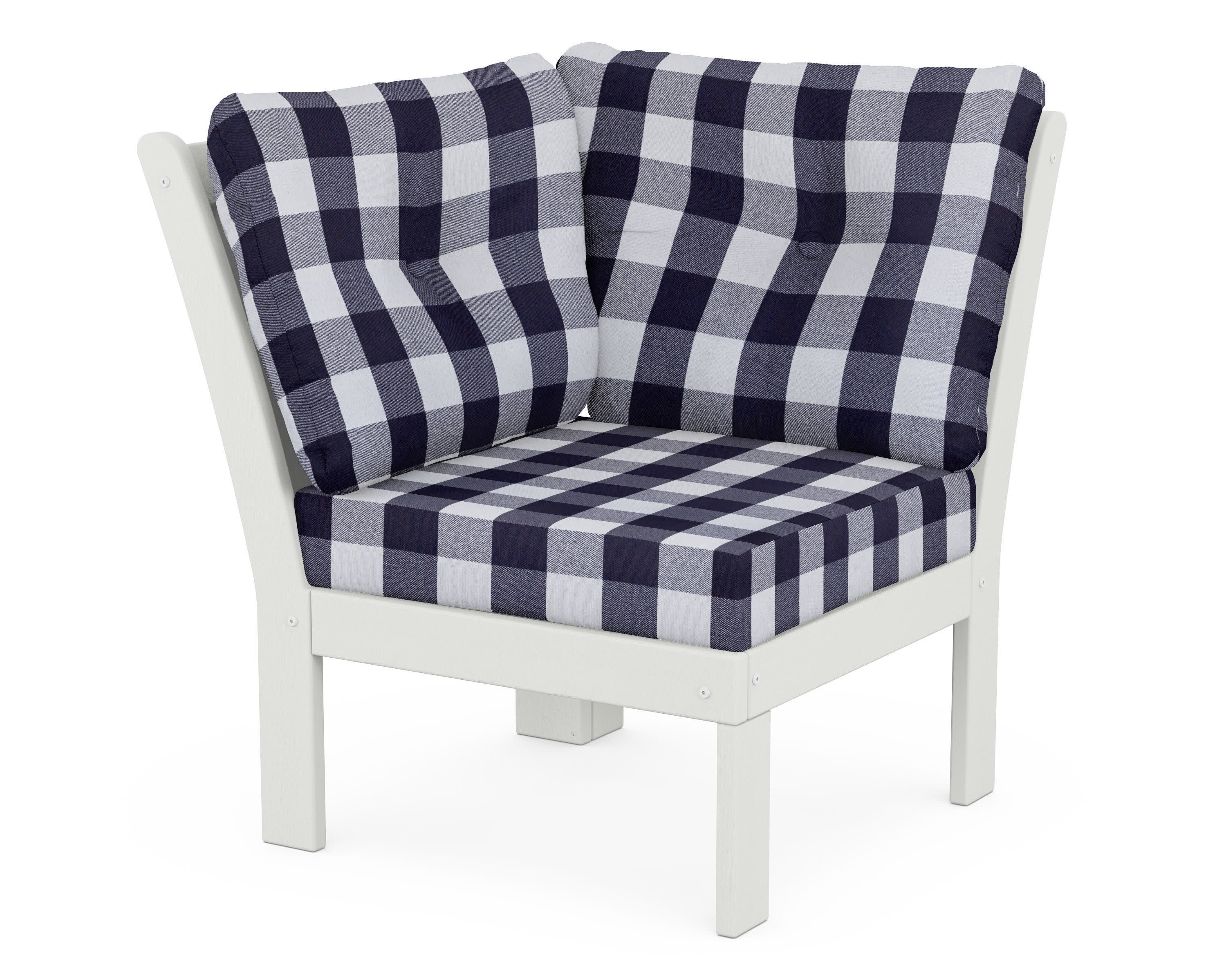 Vineyard Modular Corner Chair in Vintage White / Buffalo Plaid Navy