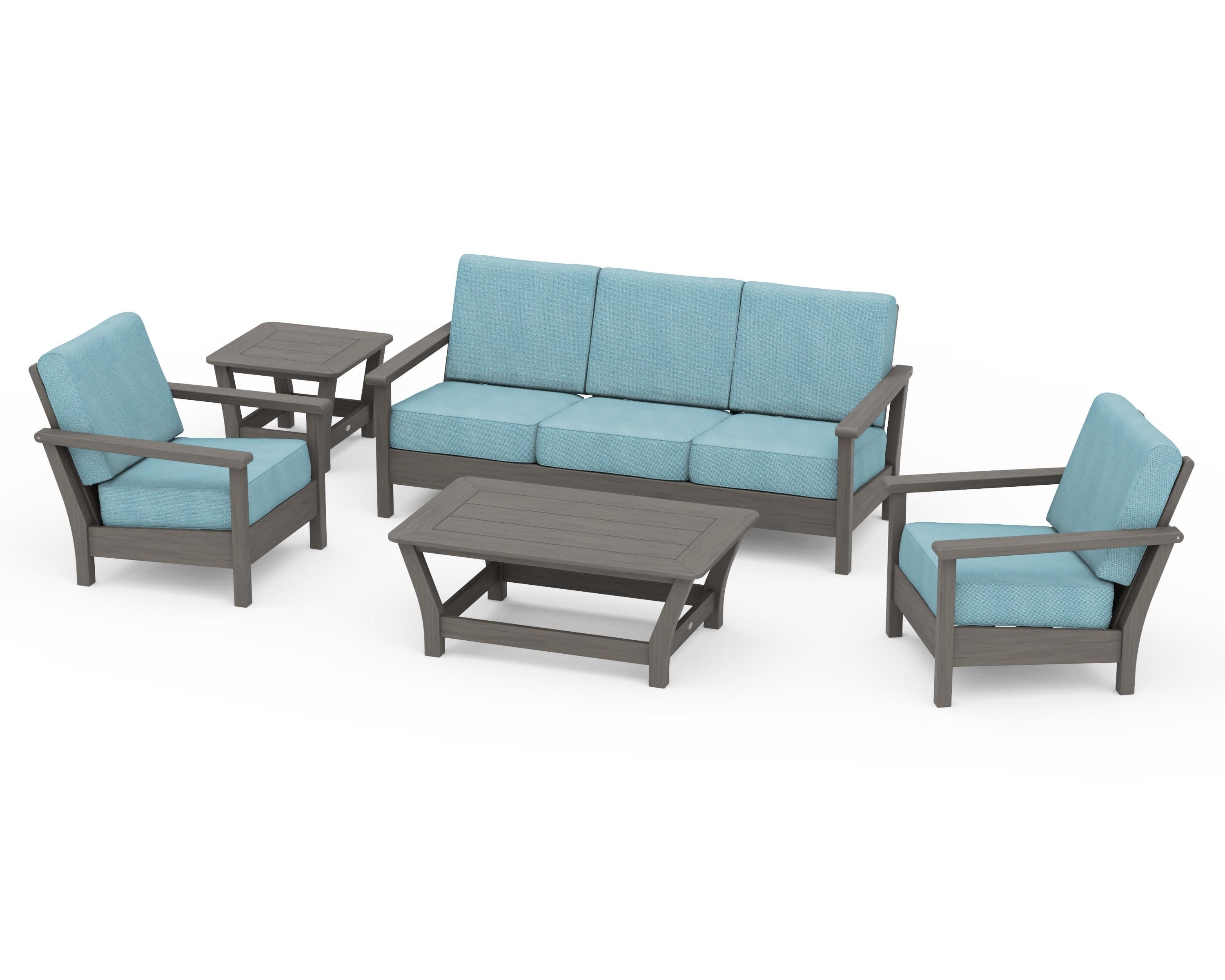 Harbour 5-Piece Deep Seating Set in Driftwood / Lattice Sky Blue