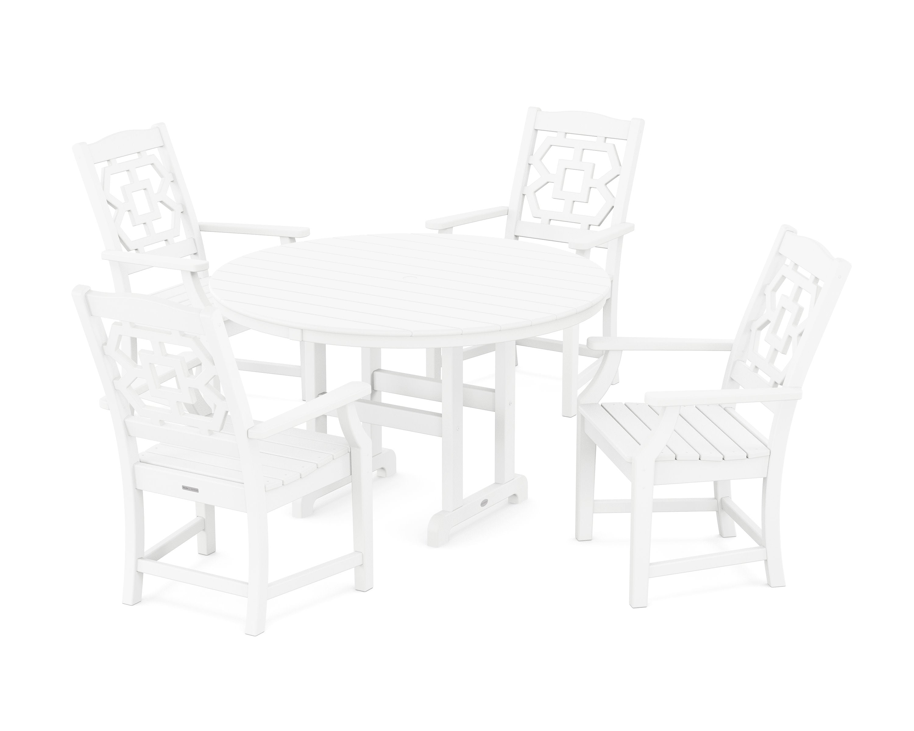 Chinoiserie 5-Piece Round Farmhouse Dining Set in White