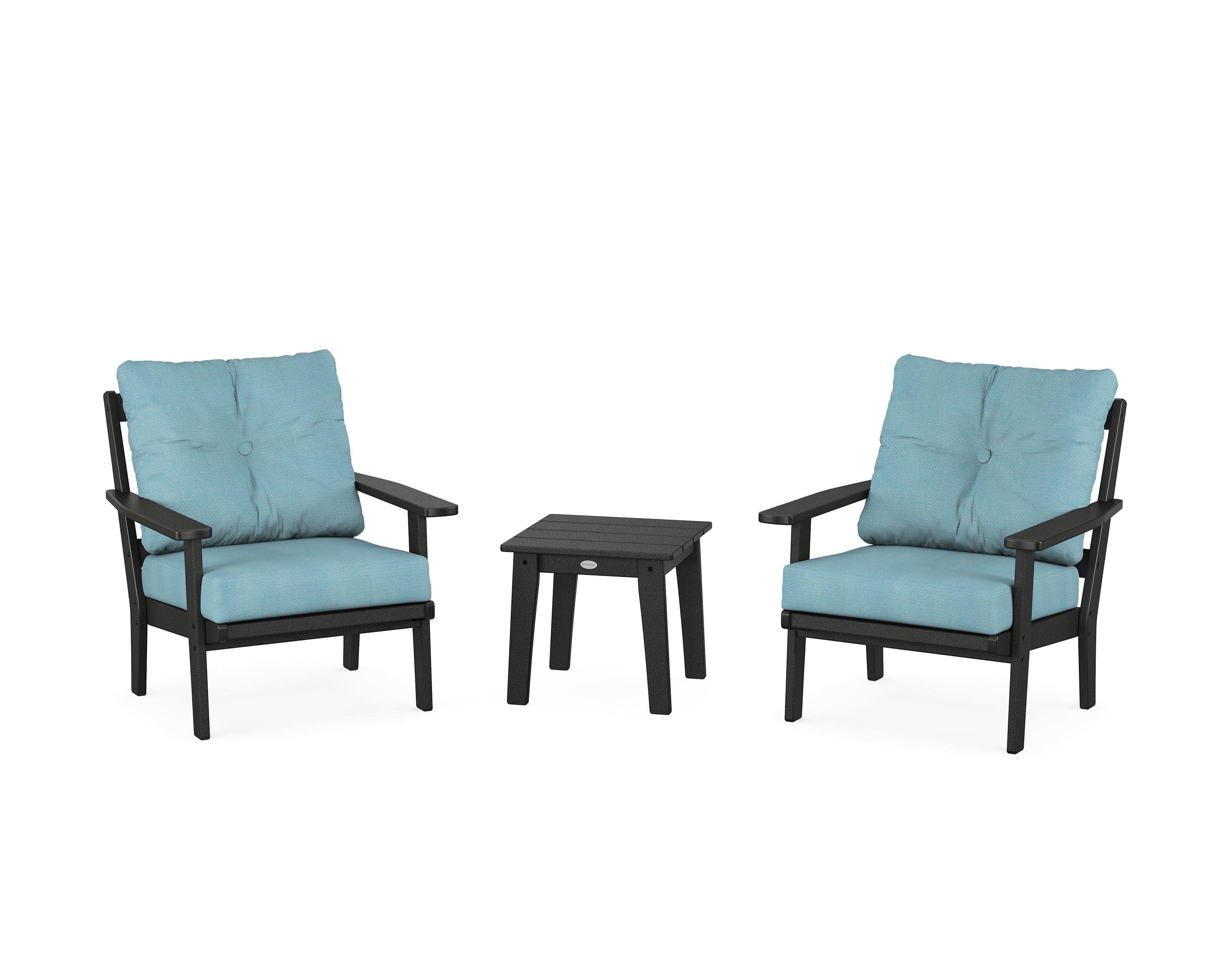Oxford 3-Piece Deep Seating Set in Black / Lattice Sky Blue