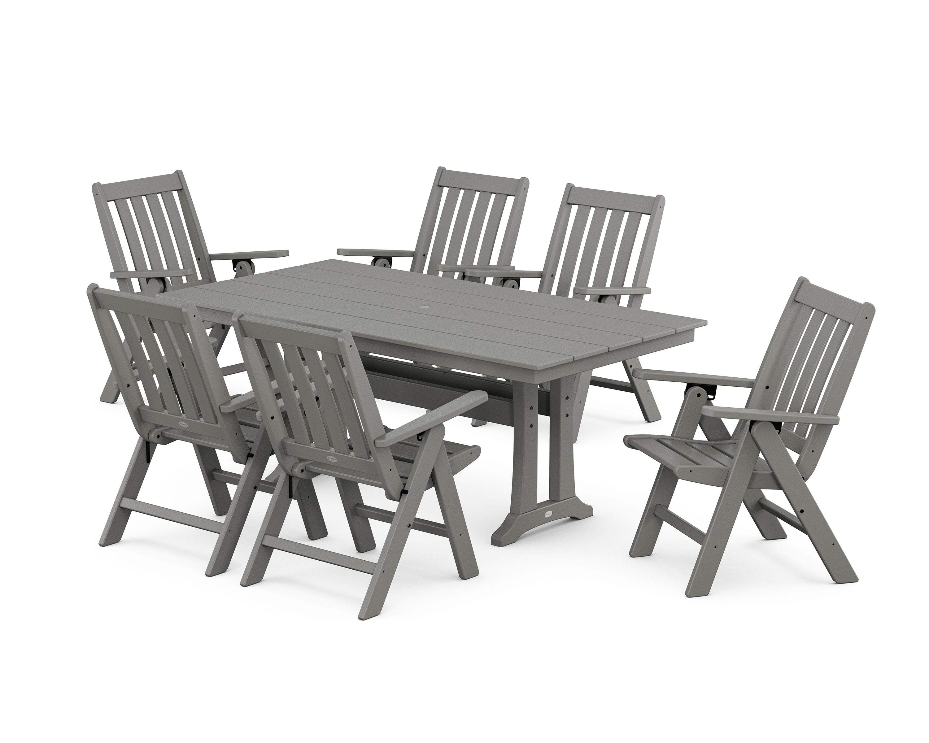 Vineyard Folding Chair 7-Piece Farmhouse Dining Set with Trestle Legs in Slate Grey
