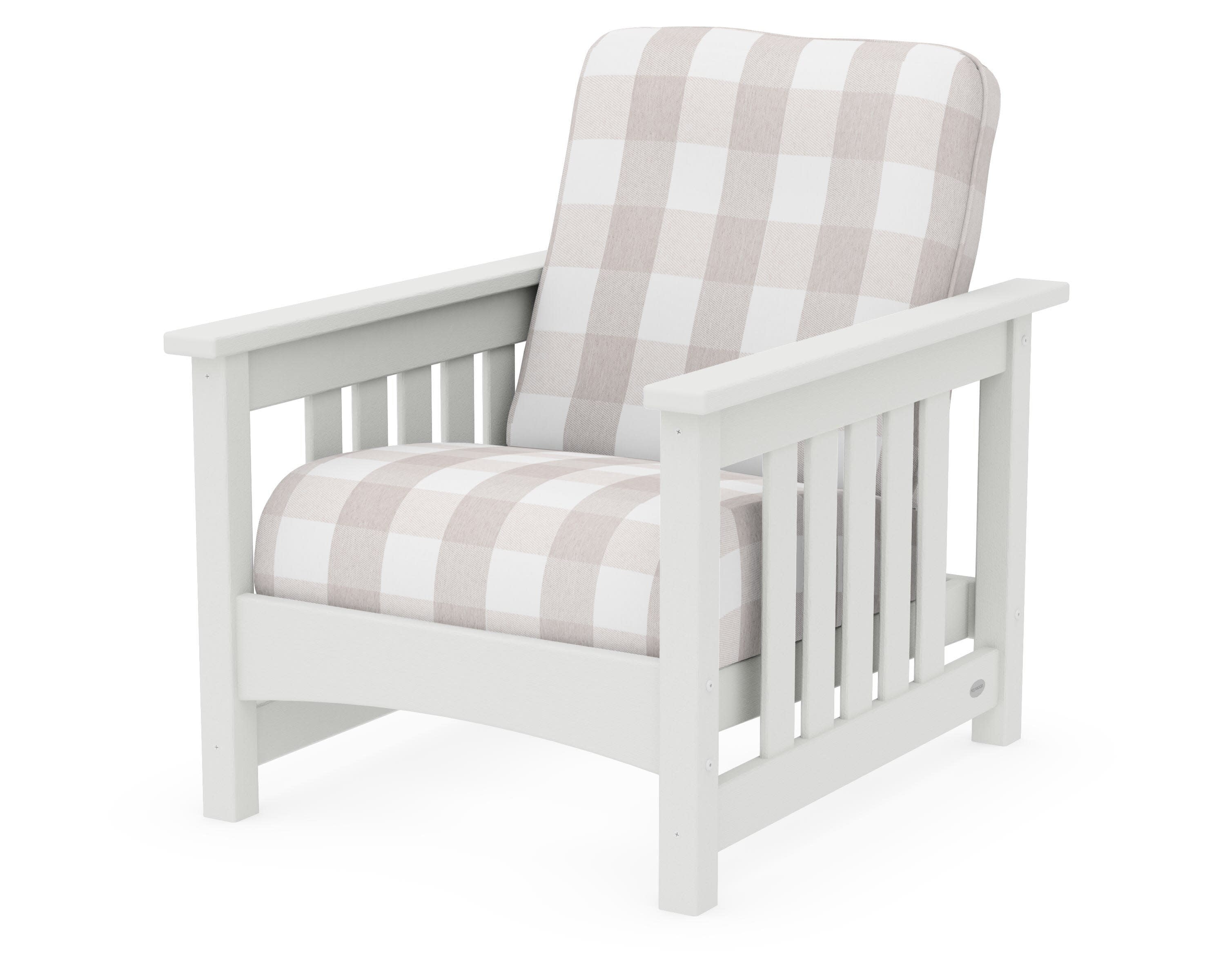 Club Mission Chair in Vintage White / Buffalo Plaid Dune Burlap