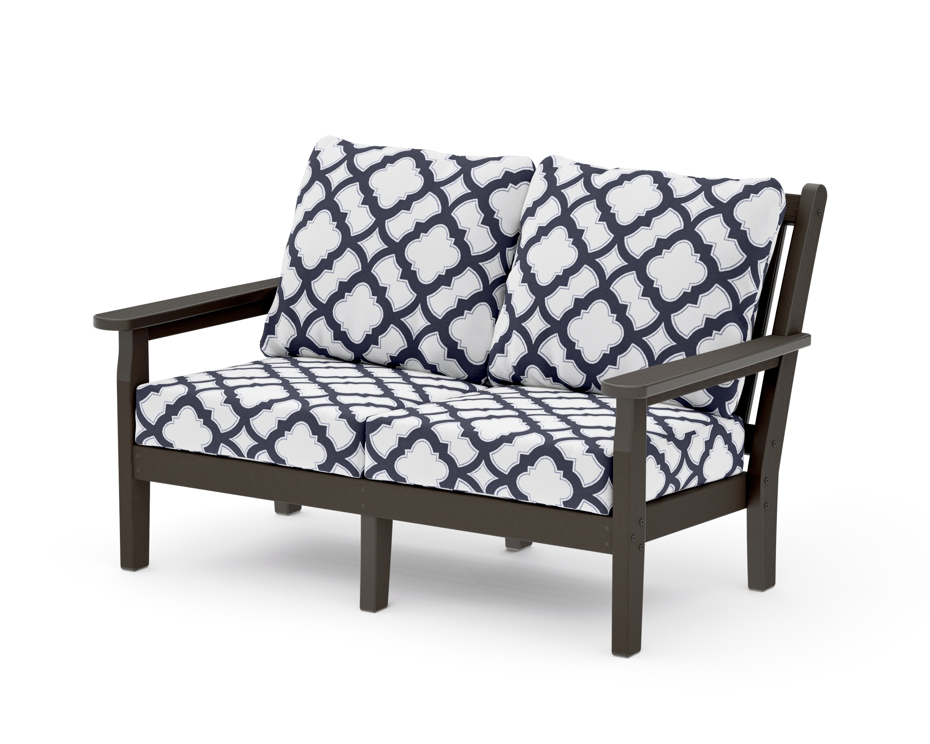 Chippendale Deep Seating Loveseat in Vintage Coffee / Trellis Navy