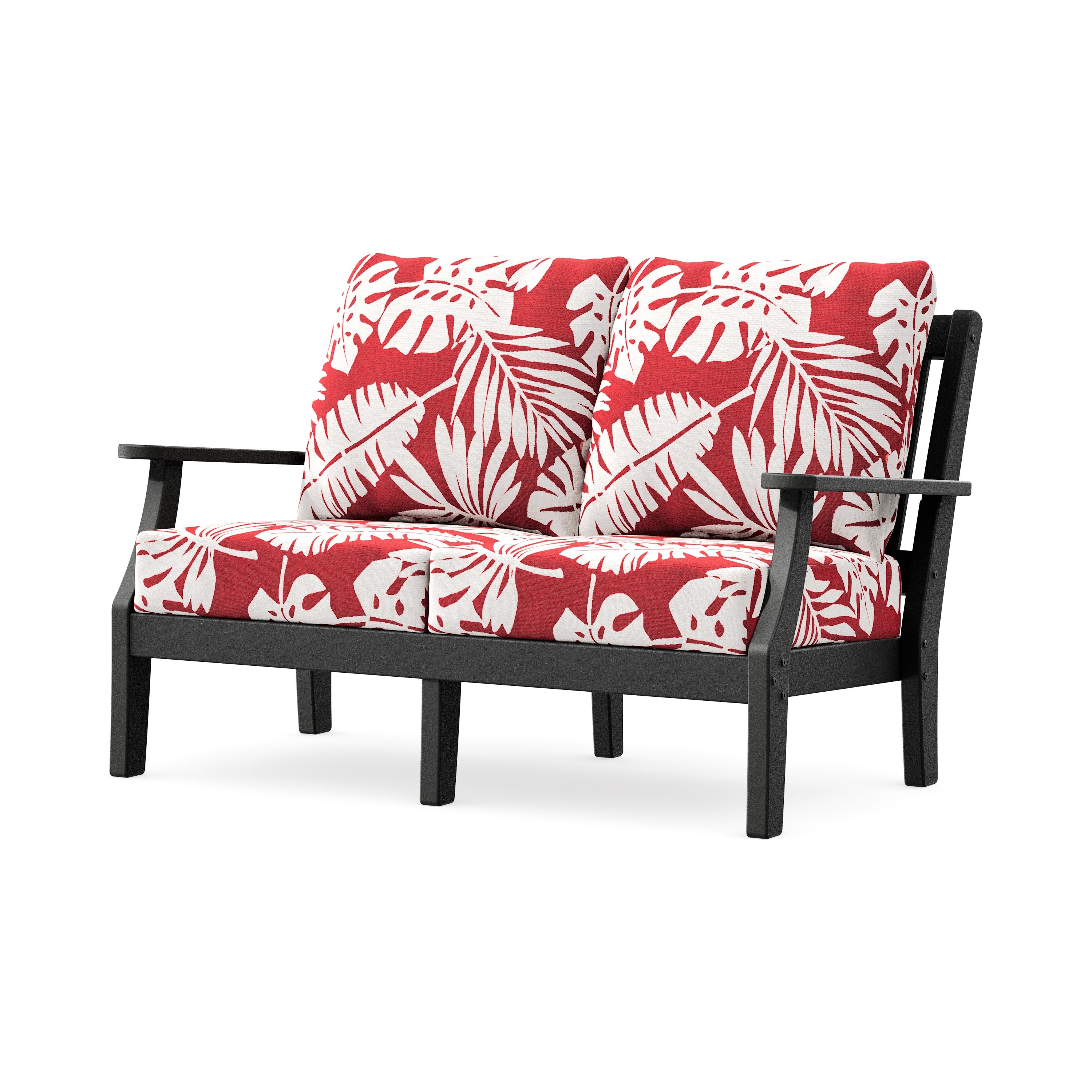 Chinoiserie Deep Seating Loveseat in Black / Leaf Crimson