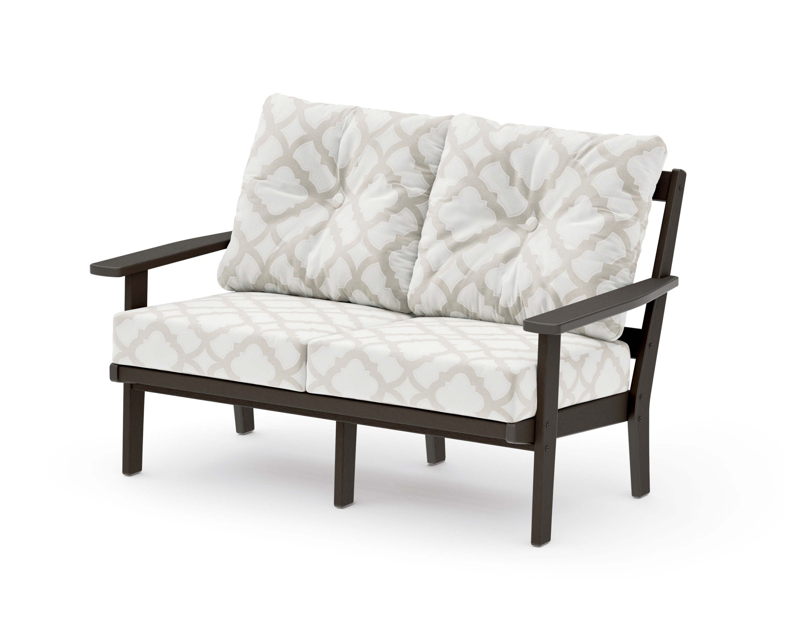 Prairie Deep SeatingLoveseat in Vintage Coffee / Trellis Dune Burlap