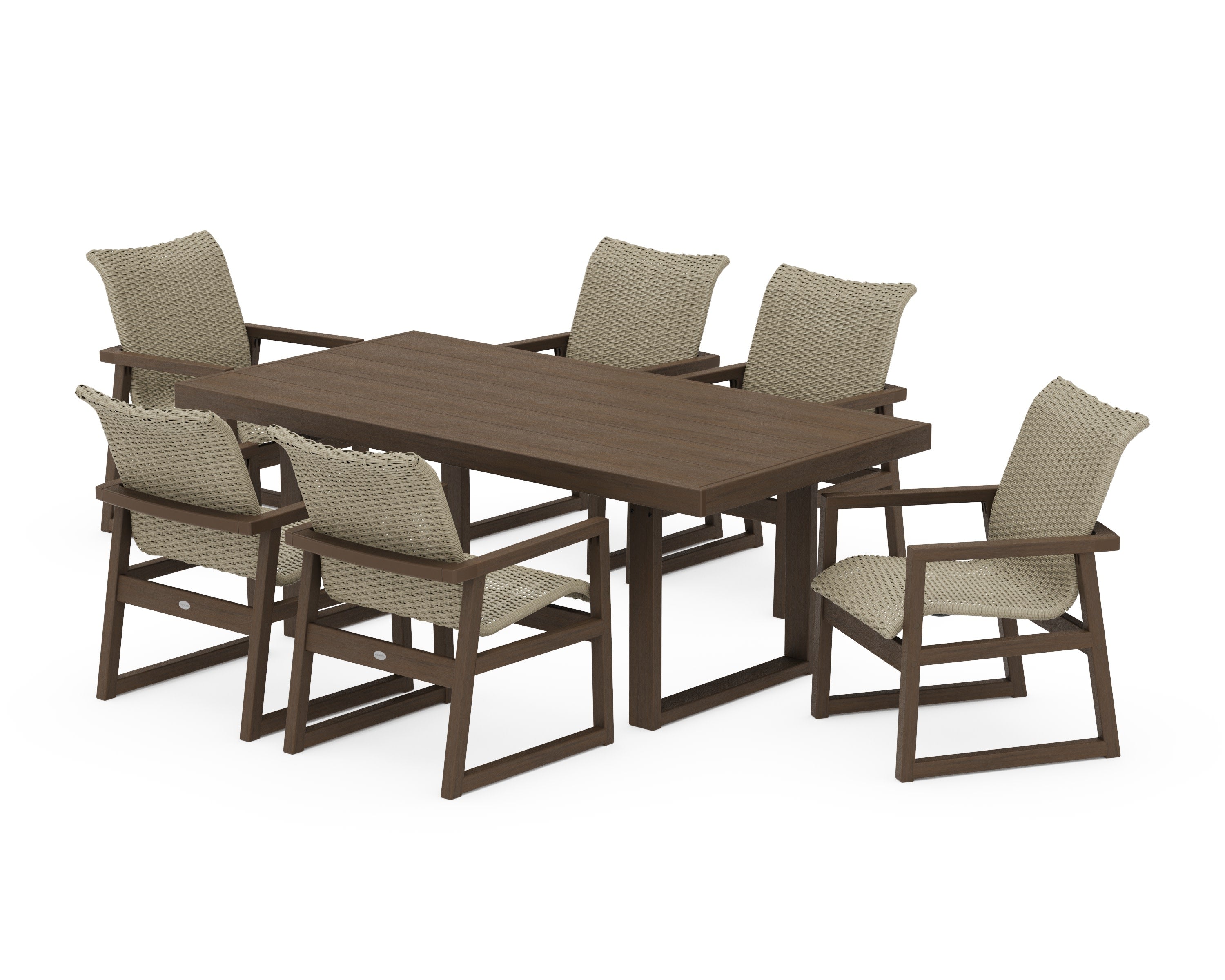 EDGE Woven Arm Chair 7-Piece Dining Set in Kona / Dune Grass