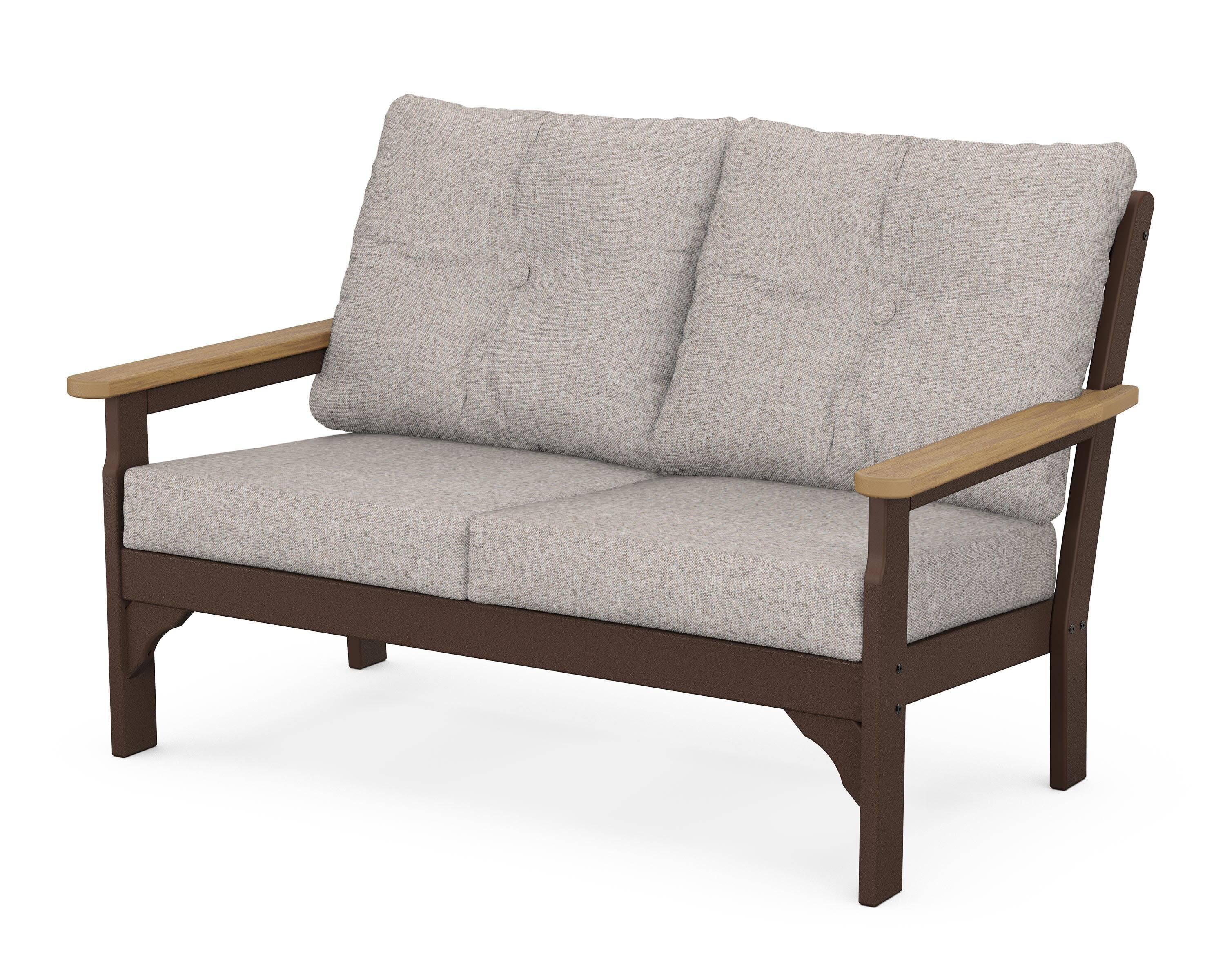 Vineyard Deep Seating Loveseat in Mahogany / Natural / Weathered Tweed