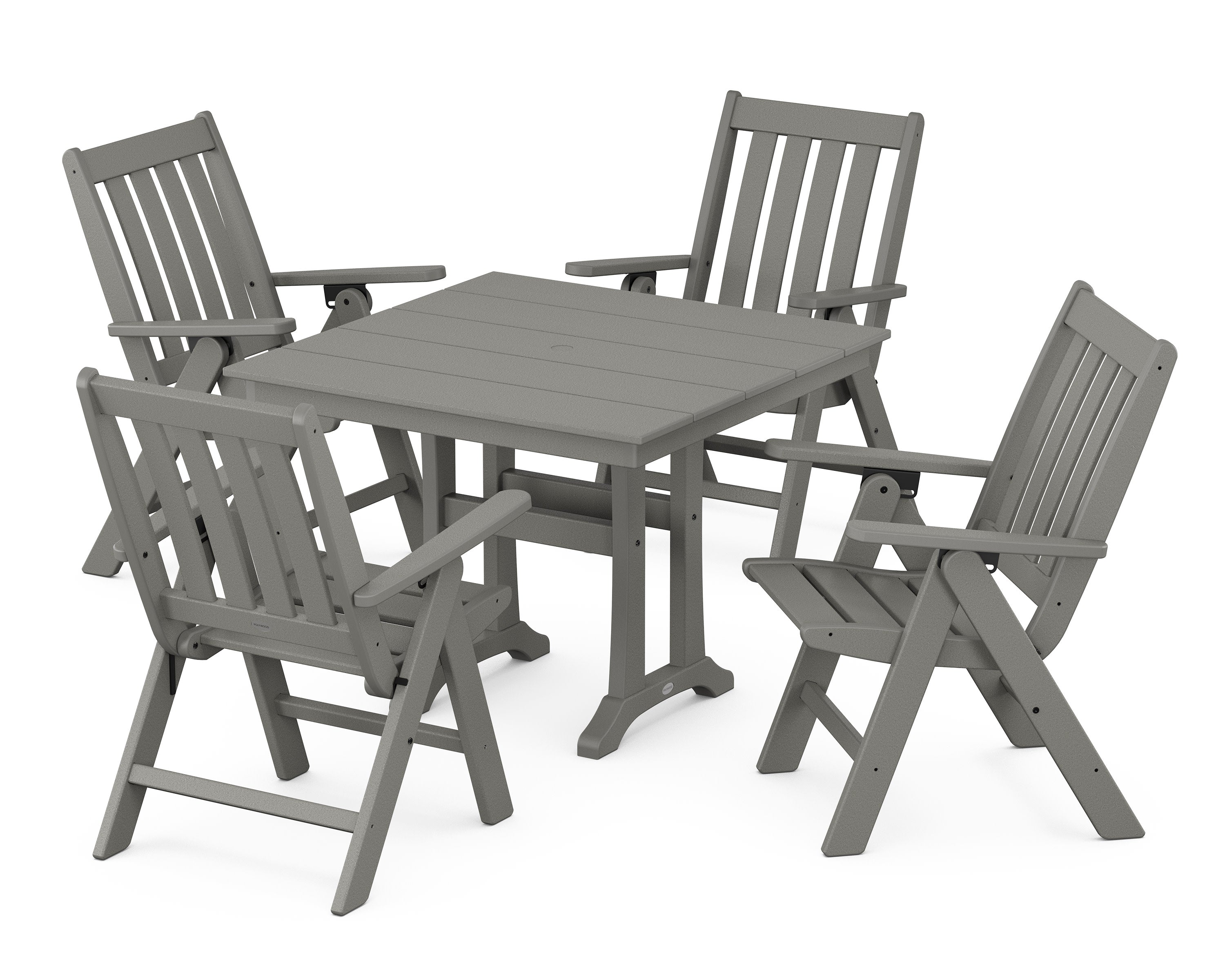 Vineyard Folding 5-Piece Farmhouse Dining Set With Trestle Legs in Slate Grey